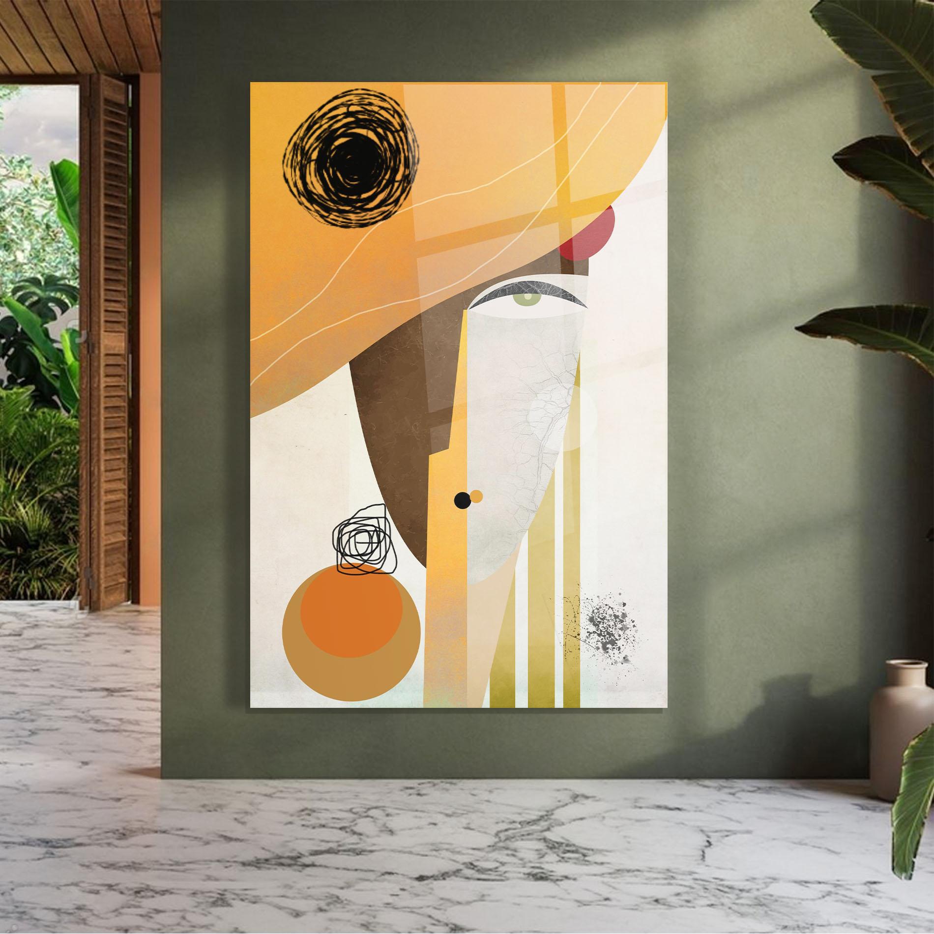 Glasbild Abstract Orange Face mockup 7