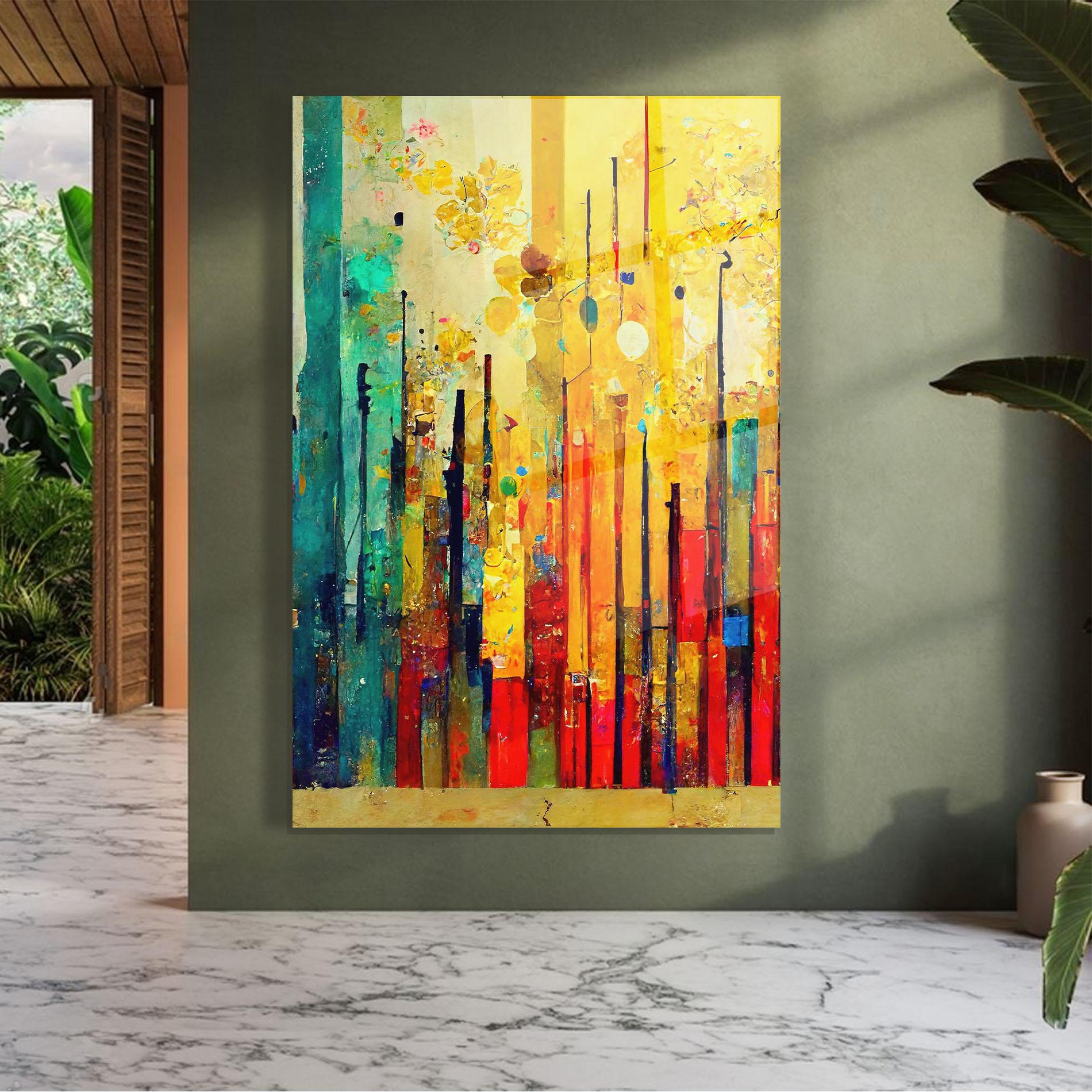 Glasbild Black Lines On Yellow Light mockup 7