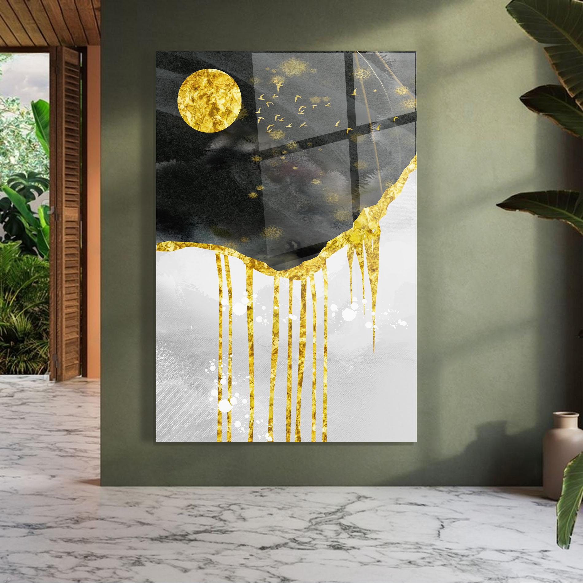 Glasbild Gold Moon And Birds mockup 7