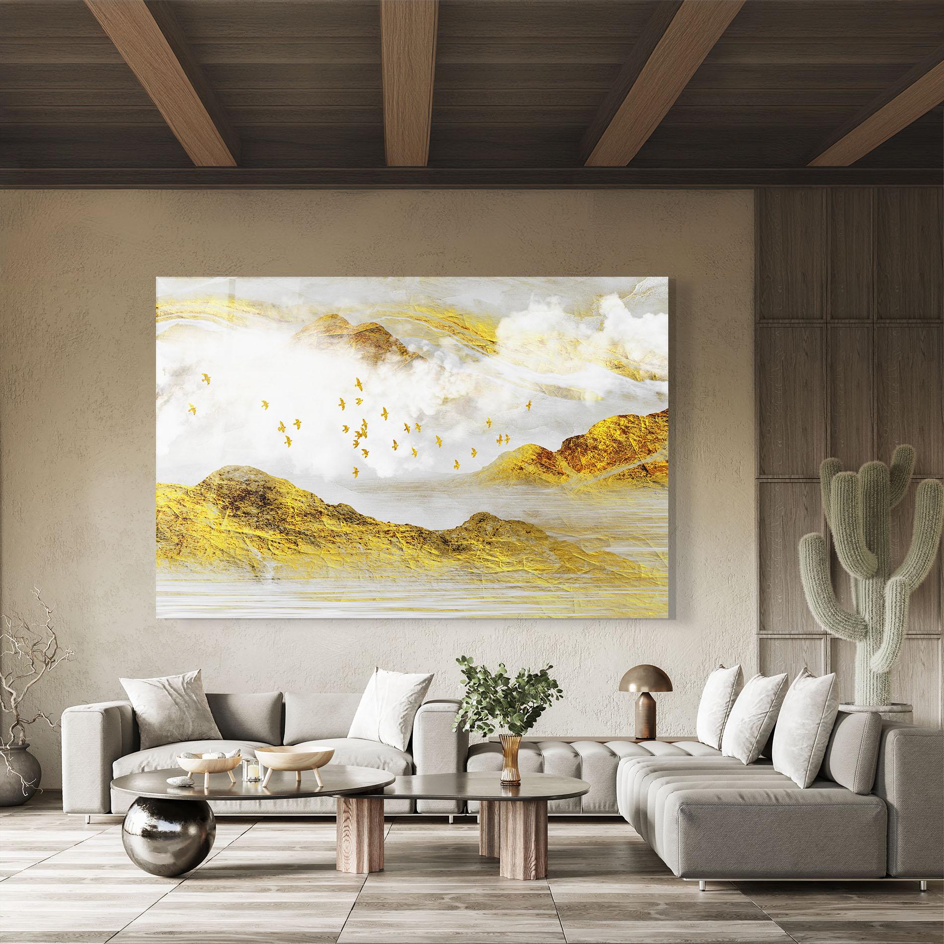 Glasbild Gold Mountains Abstract mockup 8