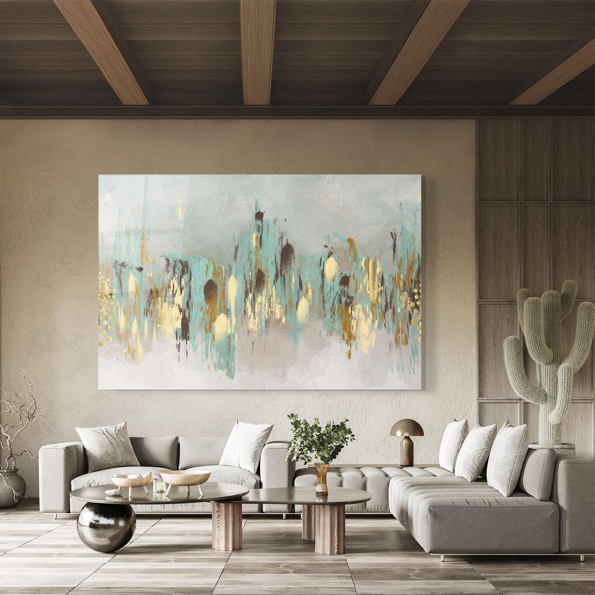 Glasbild Gold Spiral Points mockup 8