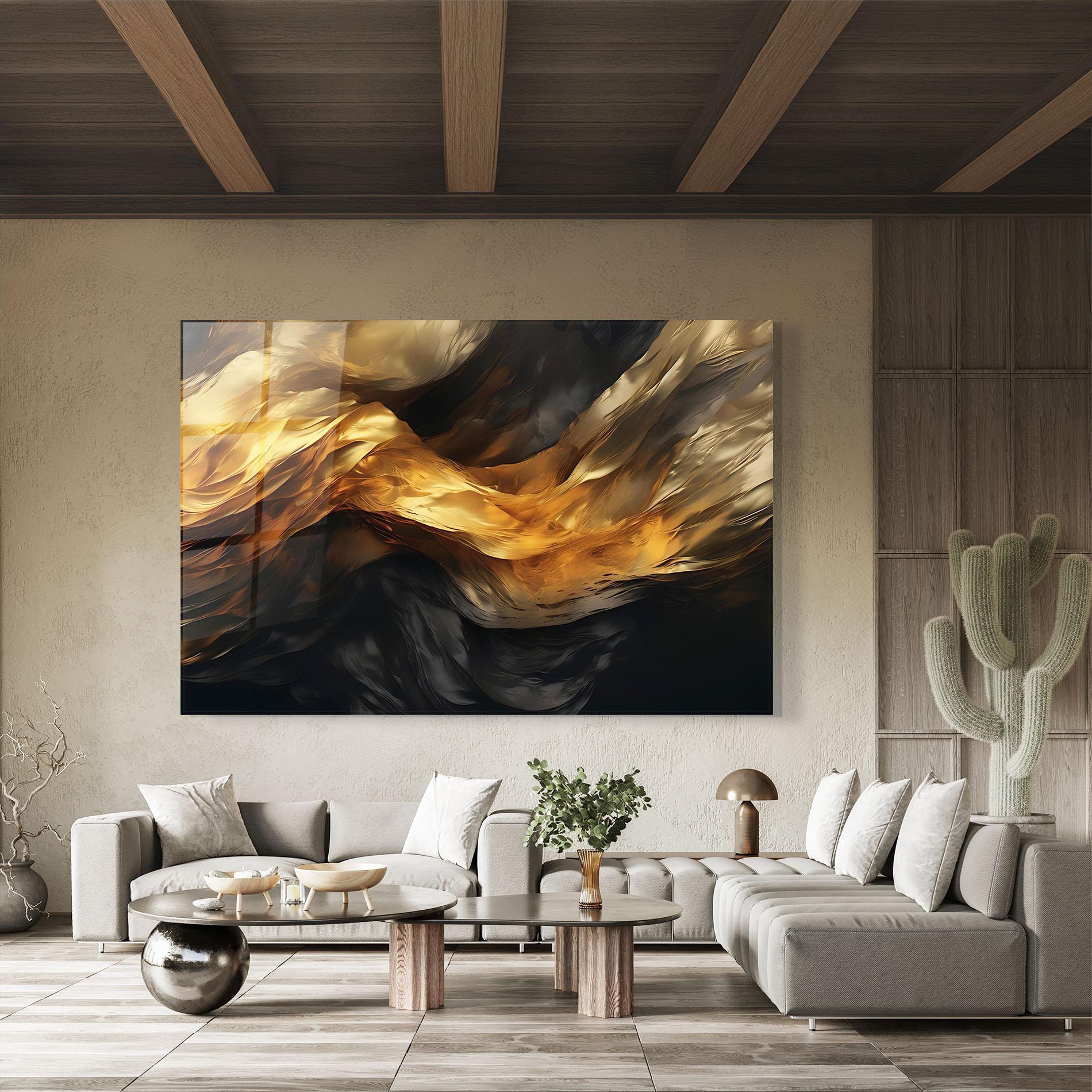 Glasbild Golden Waves With Black mockup 8