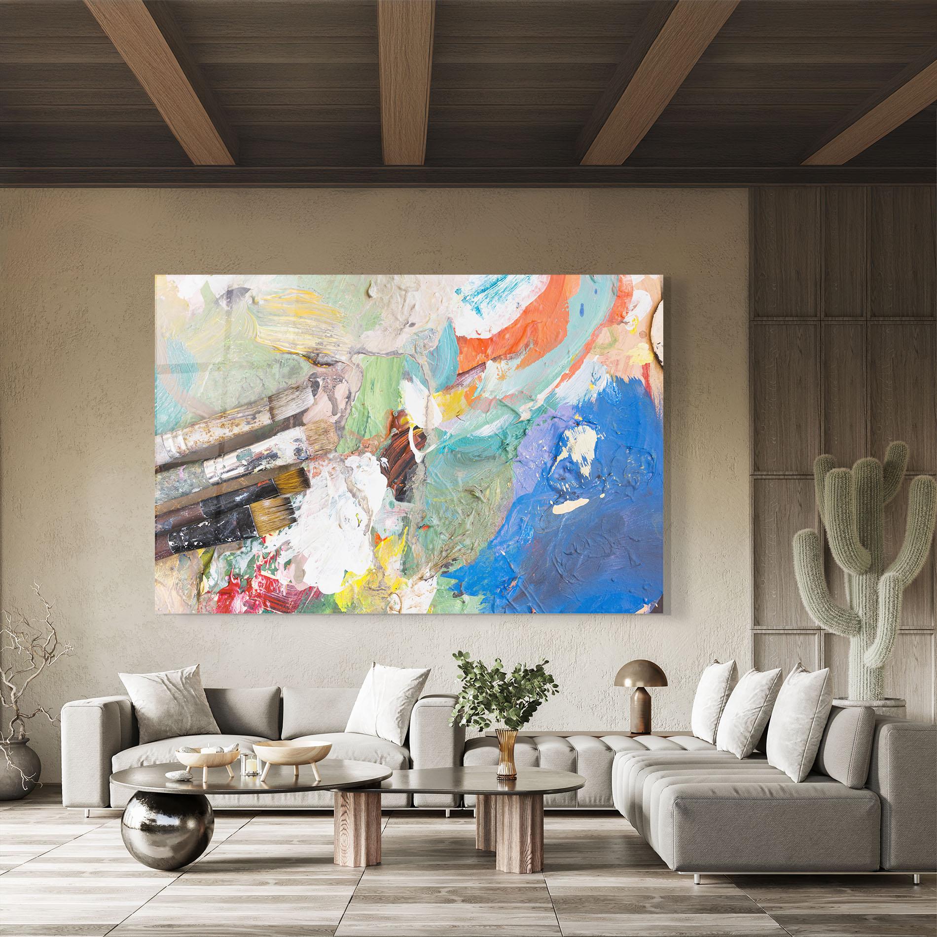 Glasbild Messy Paint Brushes mockup 8