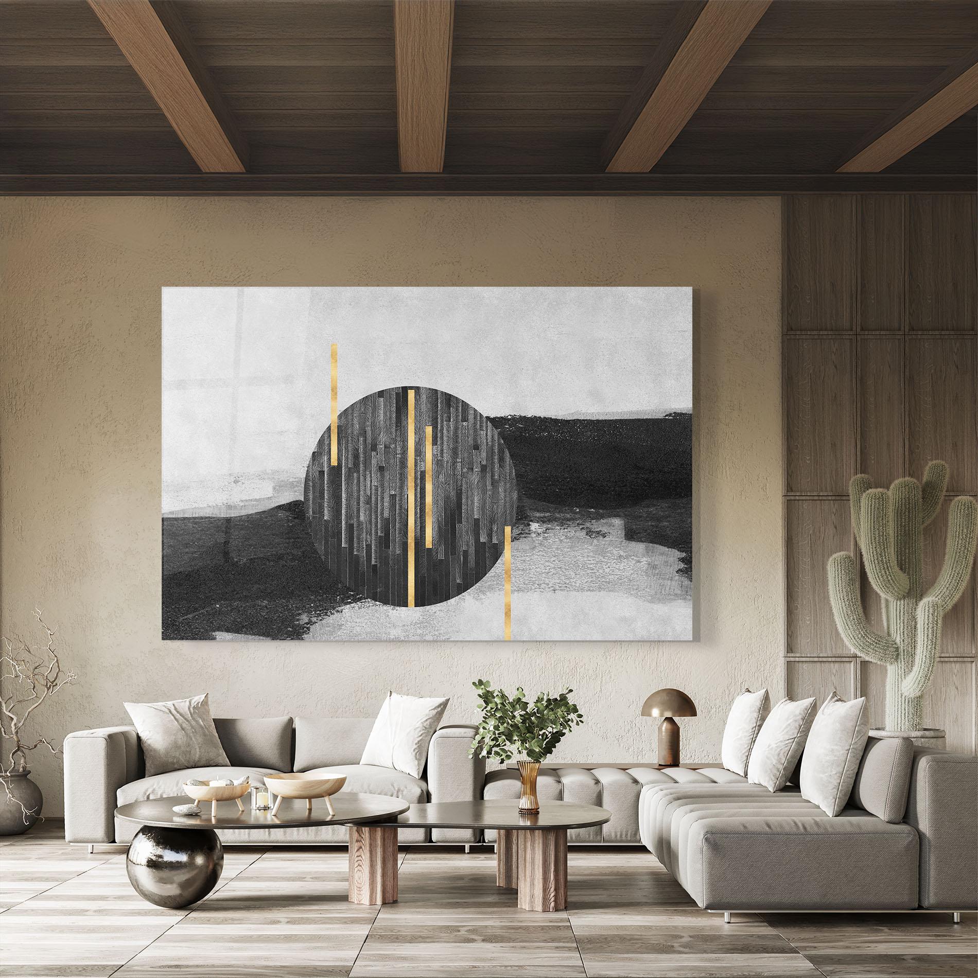 Glasbild Modern Circle With Gold mockup 8