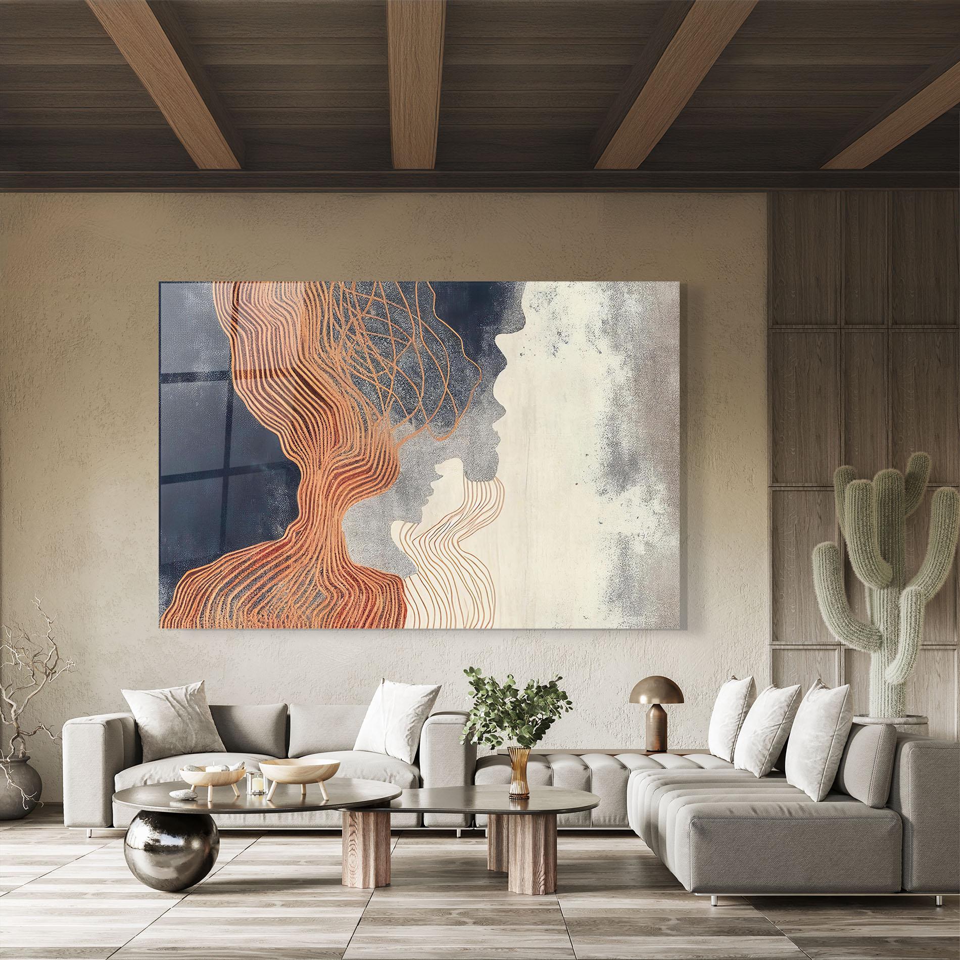 Glasbild Orange Lines On Blue mockup 8