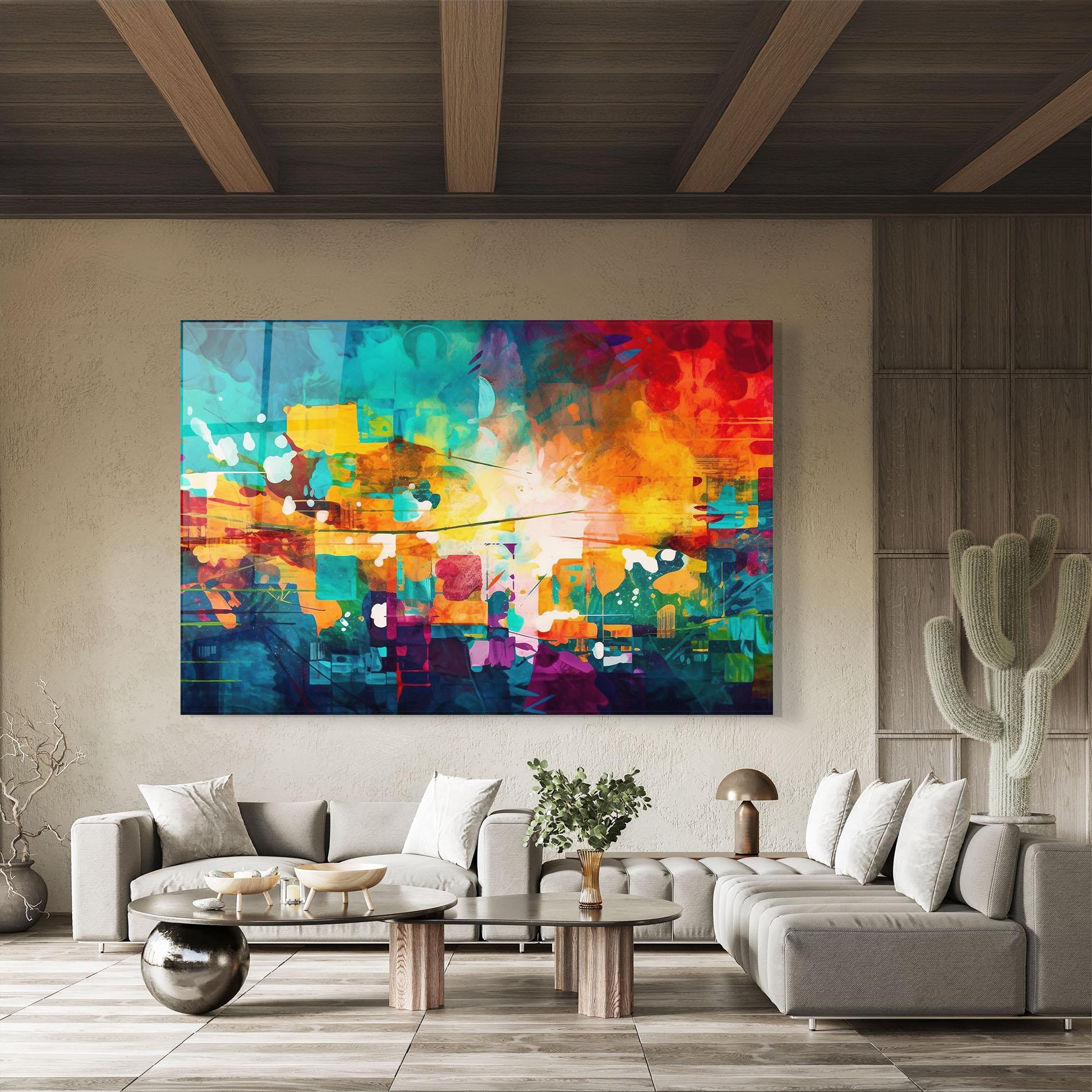 Glasbild Vibrant Colors On Blue Background mockup 8