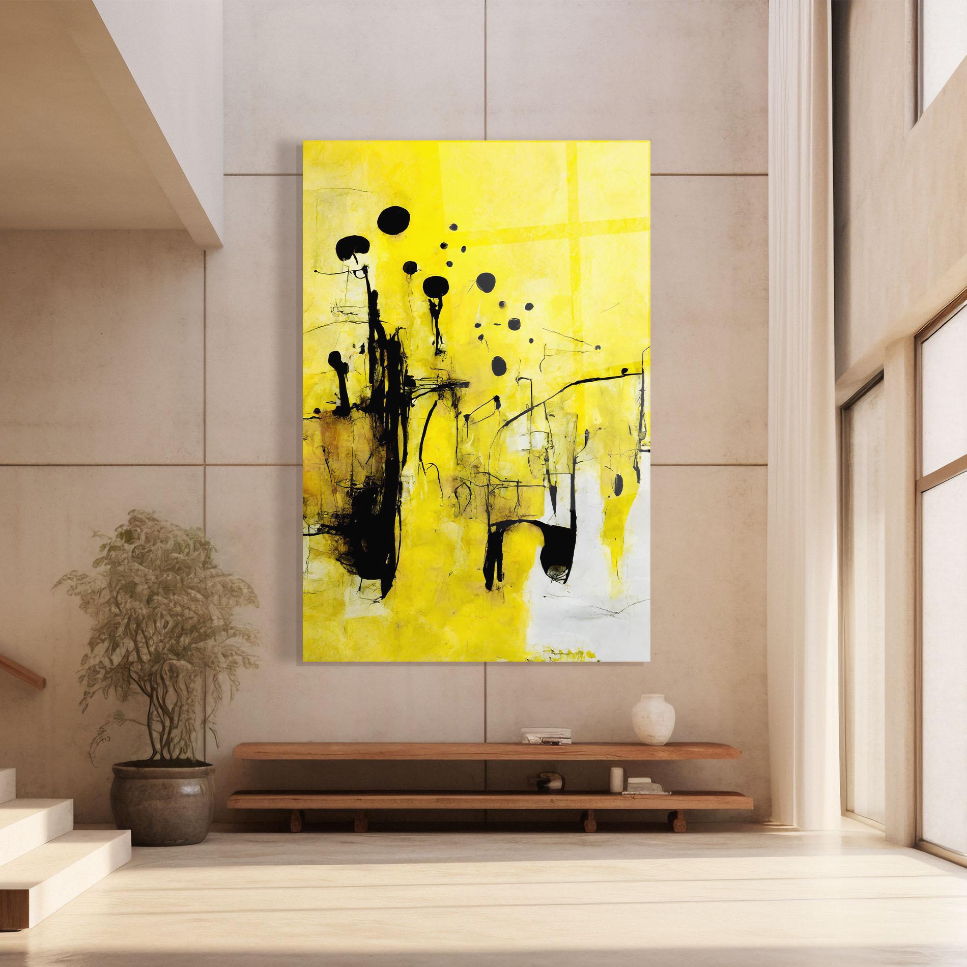 Glasbild Abstract Black Yellow mockup 8