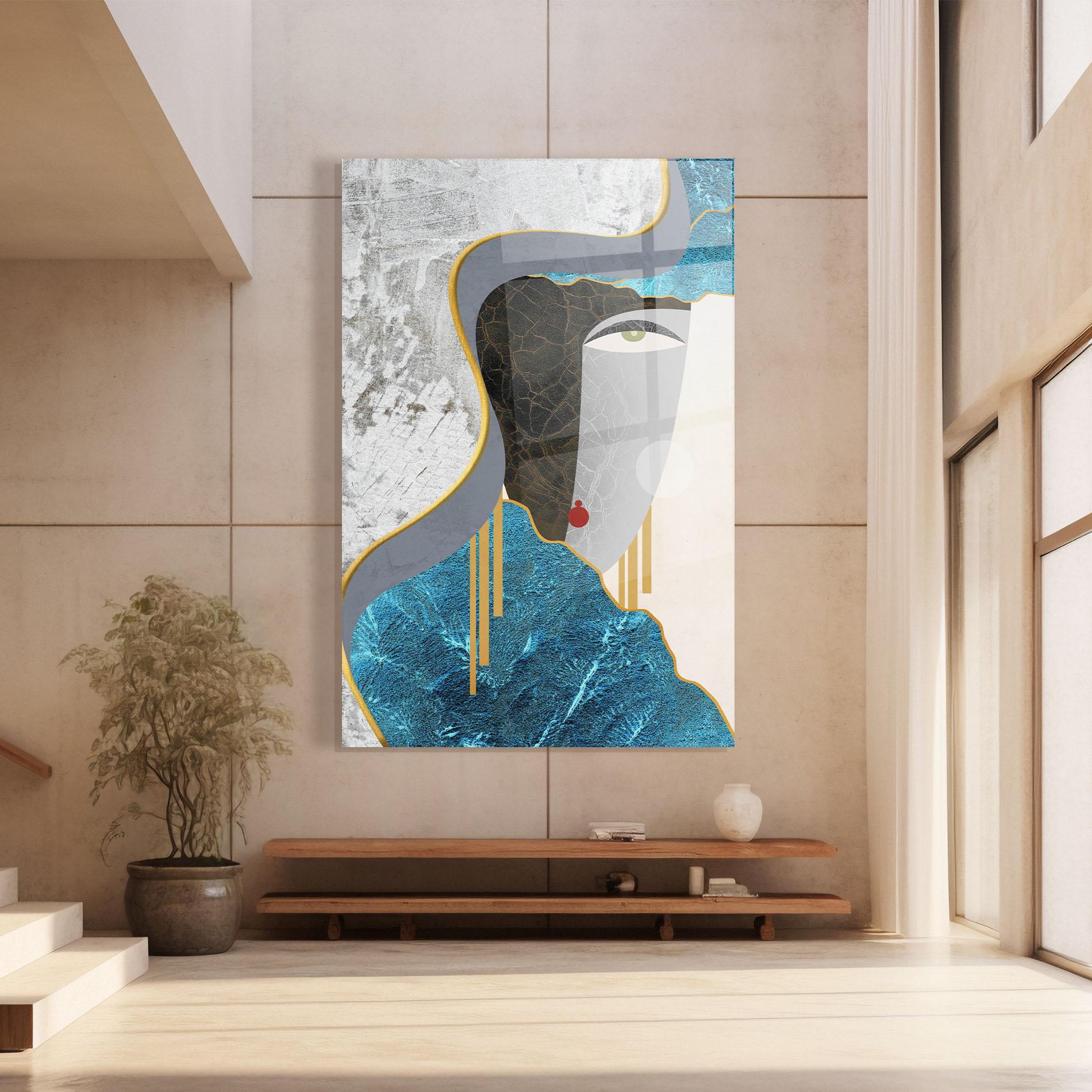 Glasbild Abstract Blue Face mockup 8