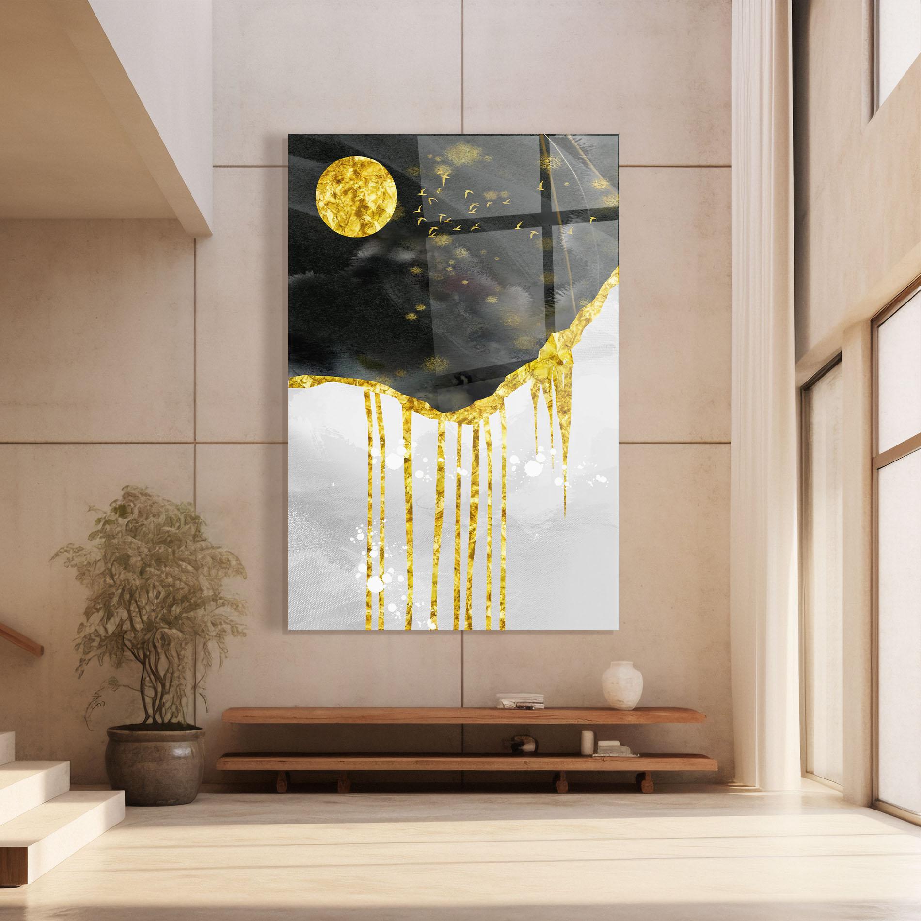 Glasbild Gold Moon And Birds mockup 8