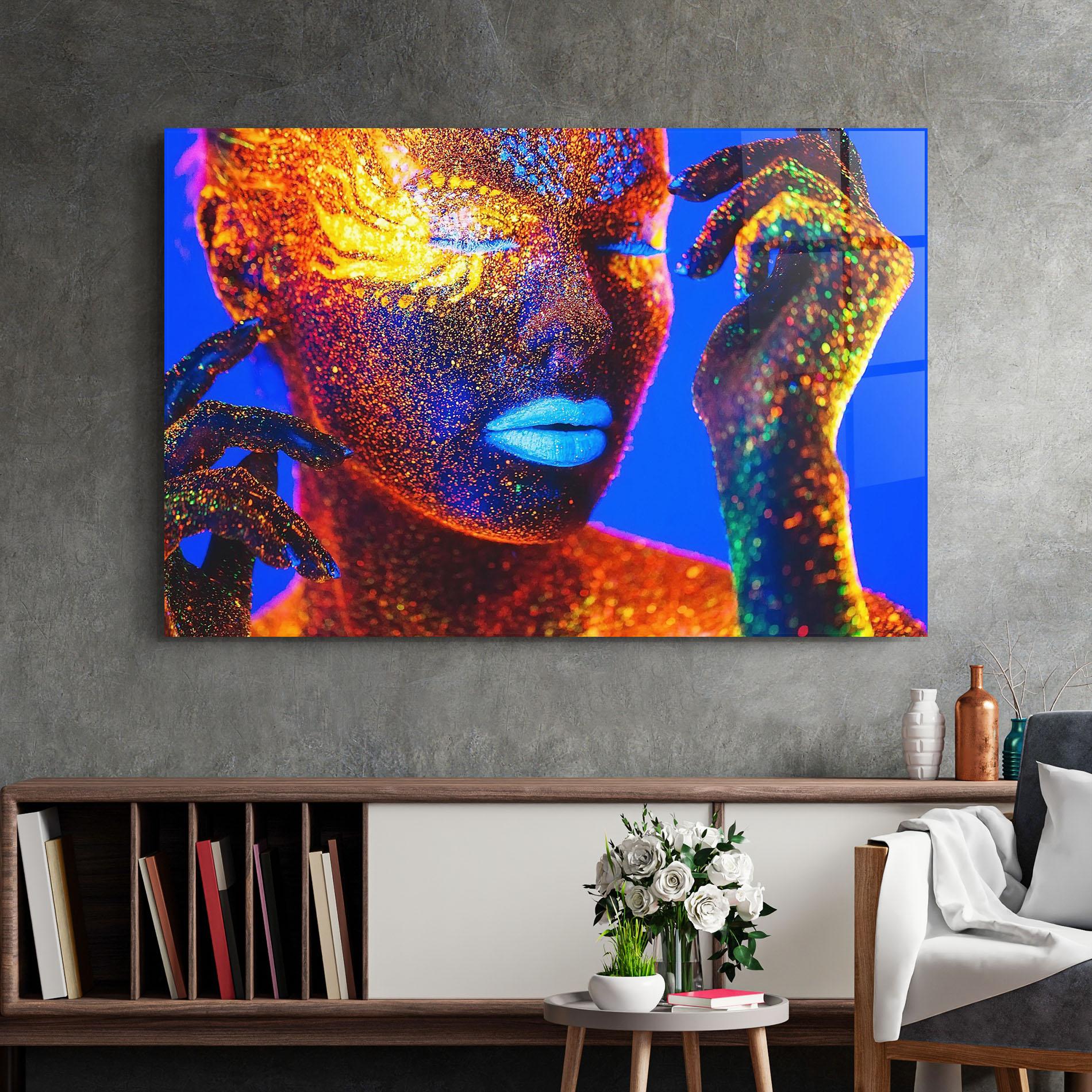 Glasbild Fluorescent Blue Lips mockup 2