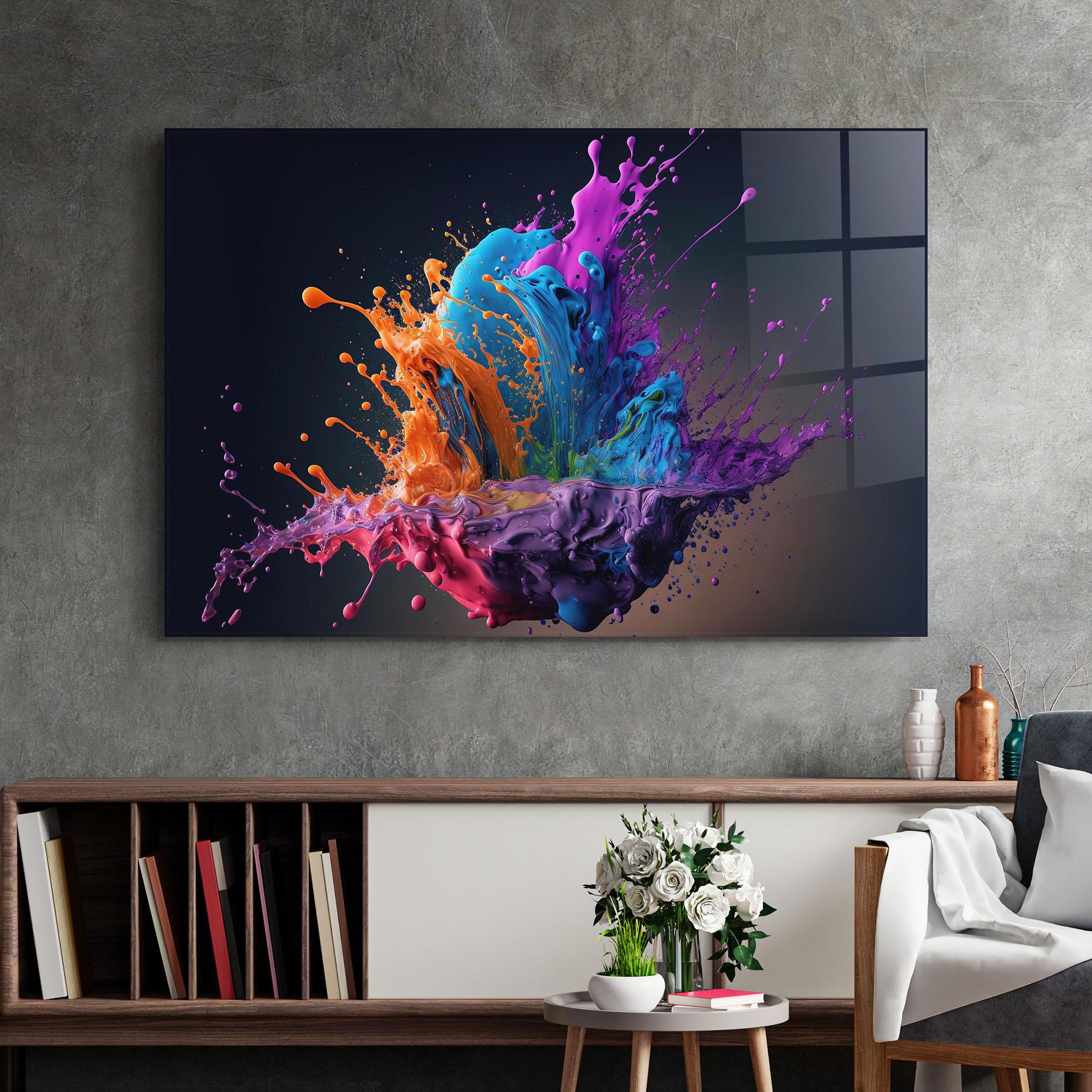 Glasbild Orange Paint Splash mockup 2