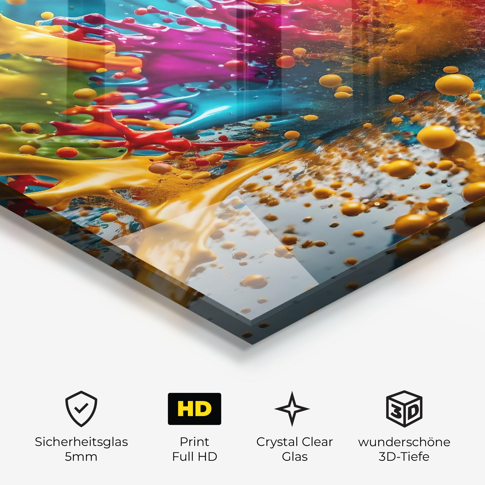 Glasbild Colorful Water Splash mockup 3