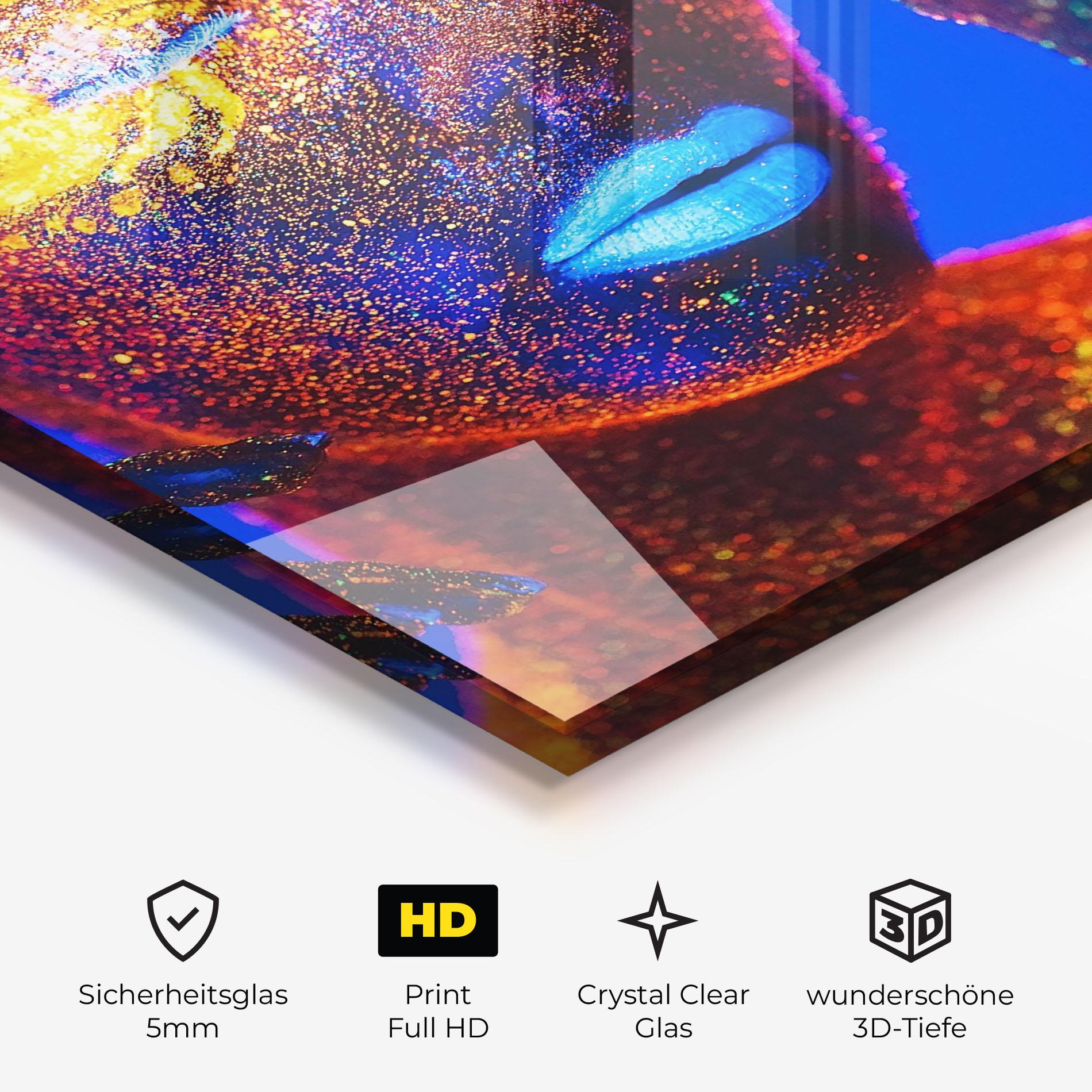 Glasbild Fluorescent Blue Lips mockup 3