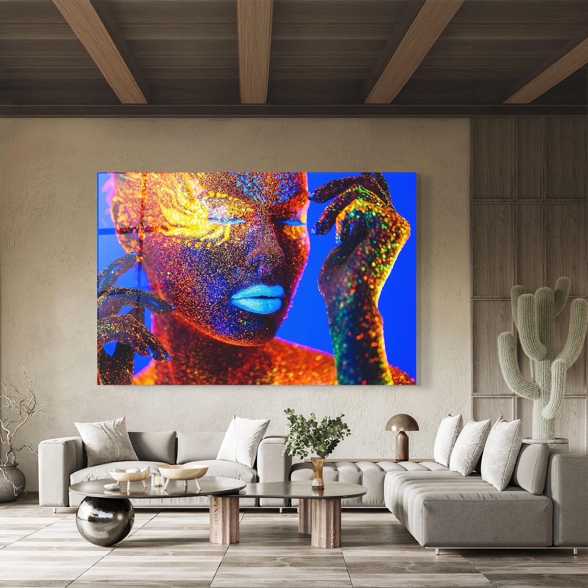 Glasbild Fluorescent Blue Lips mockup 8