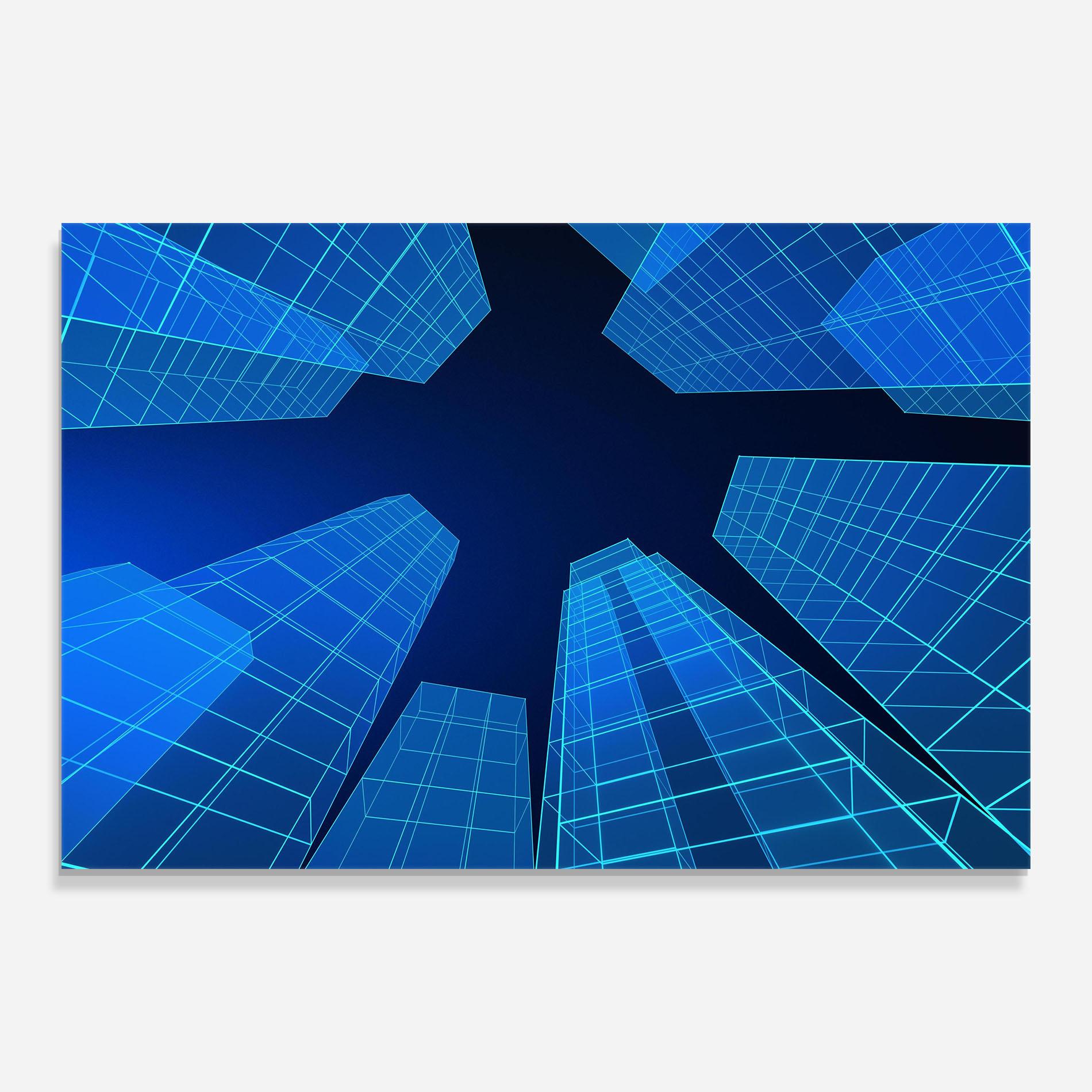 Glasbild Blue Buildings mockup 0