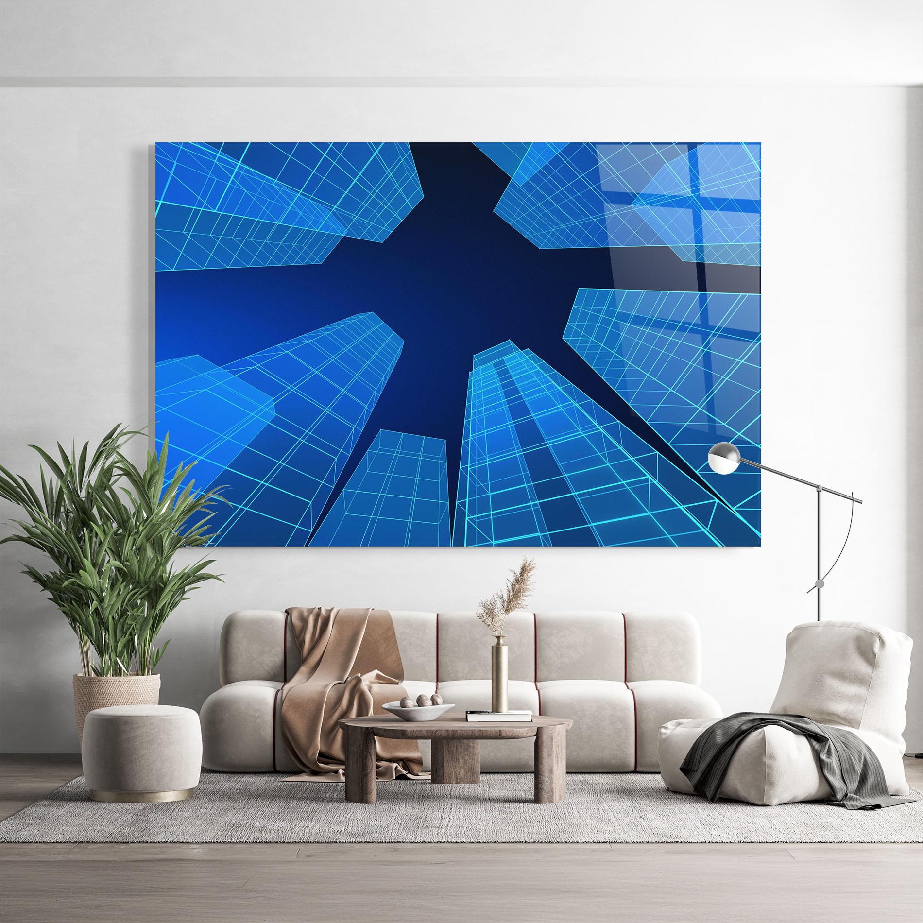 Glasbild Blue Buildings mockup 9