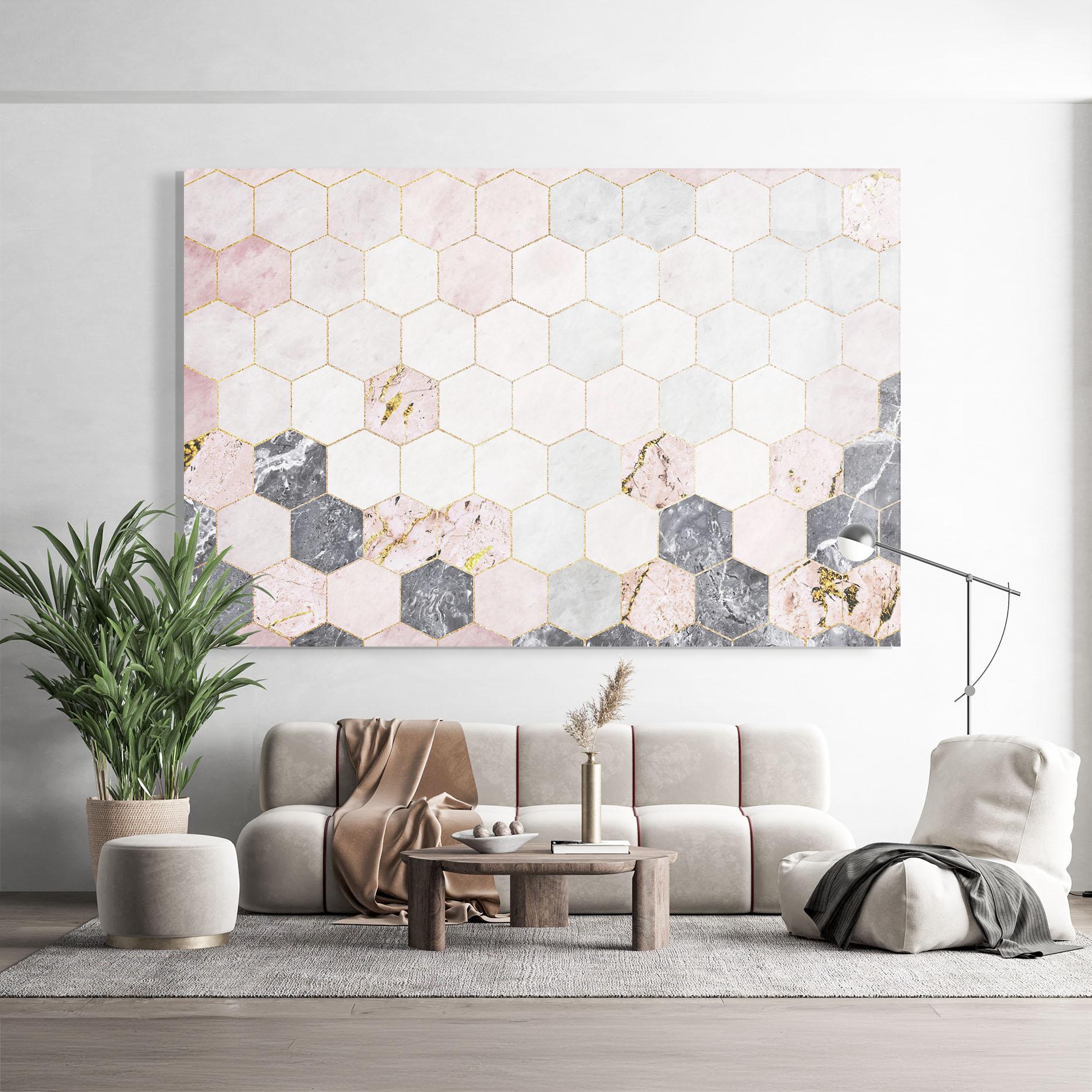 Glasbild Grey Pink Hexagon mockup 9