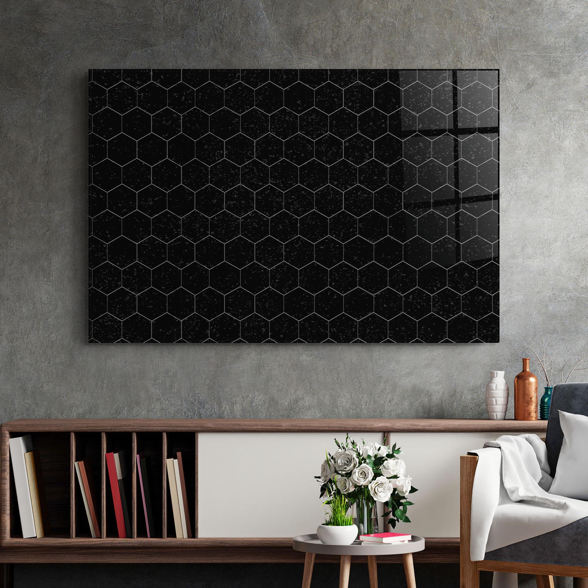 Glasbild Black Hexagon mockup 2