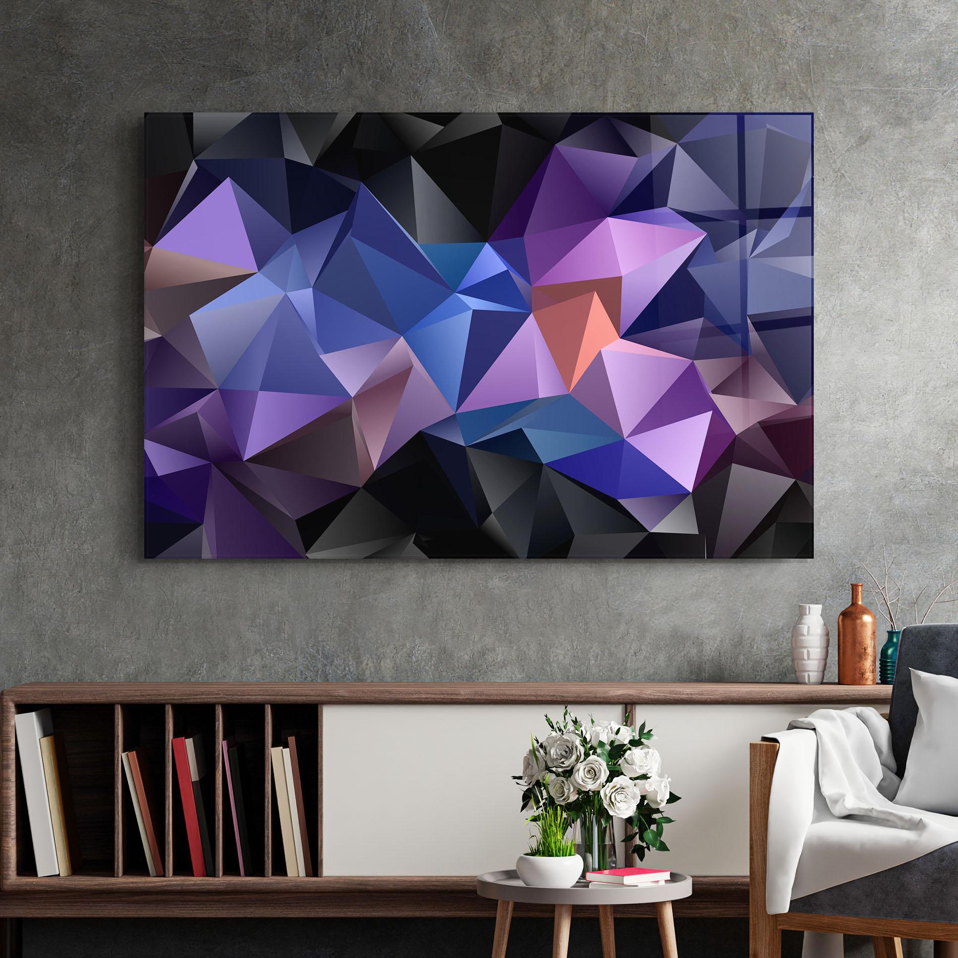 Glasbild Black Purple Triangle mockup 2