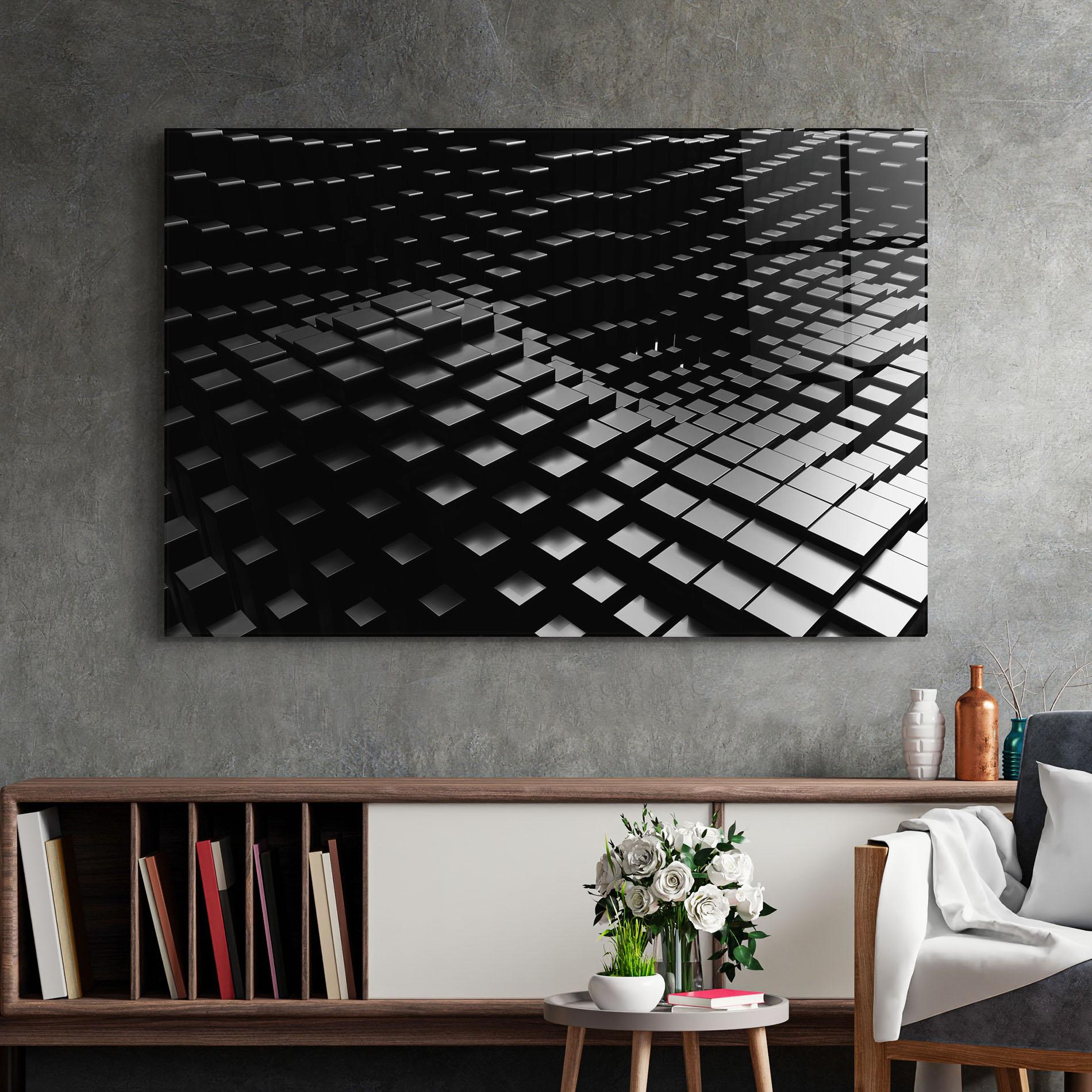 Glasbild Black Square Wave mockup 2