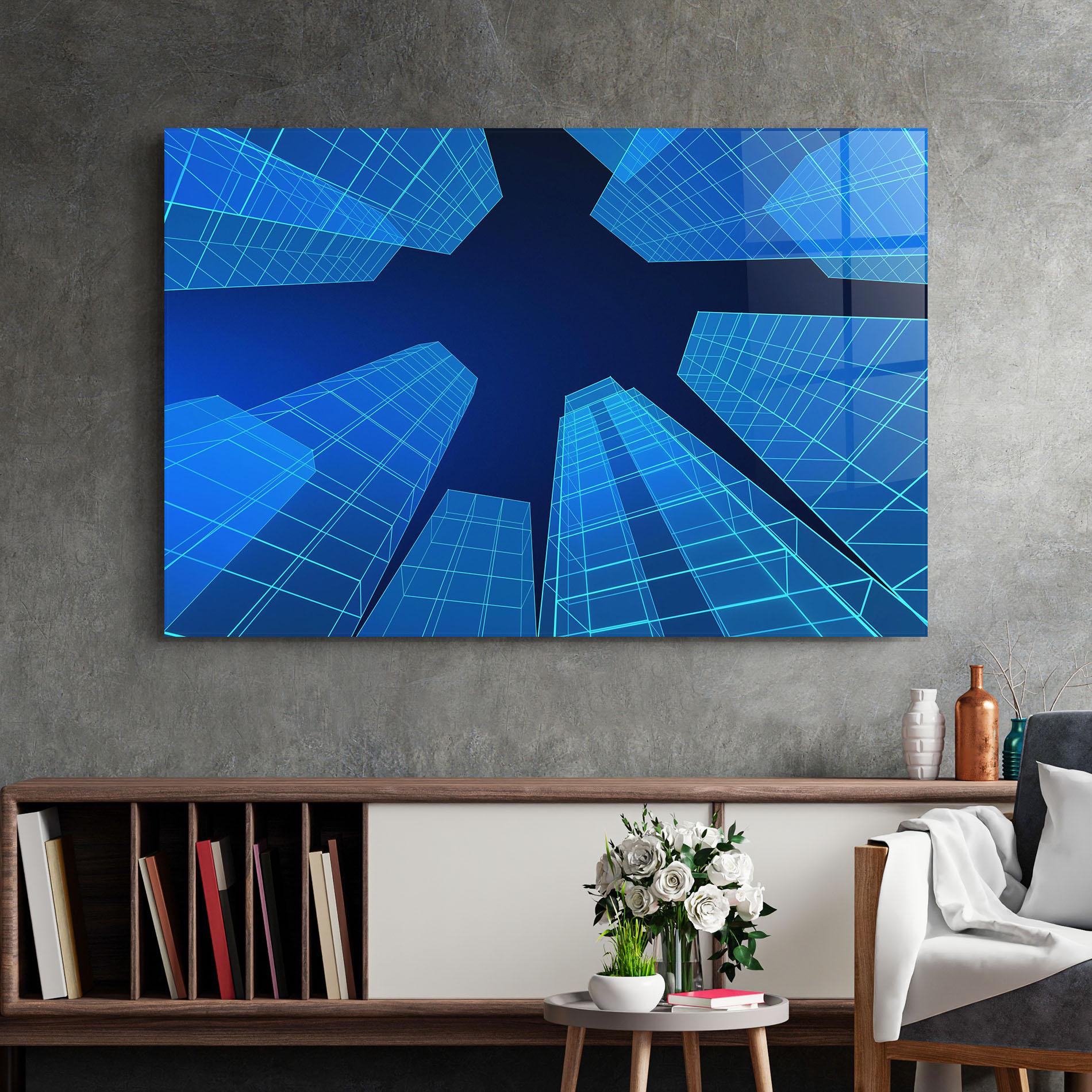 Glasbild Blue Buildings mockup 2