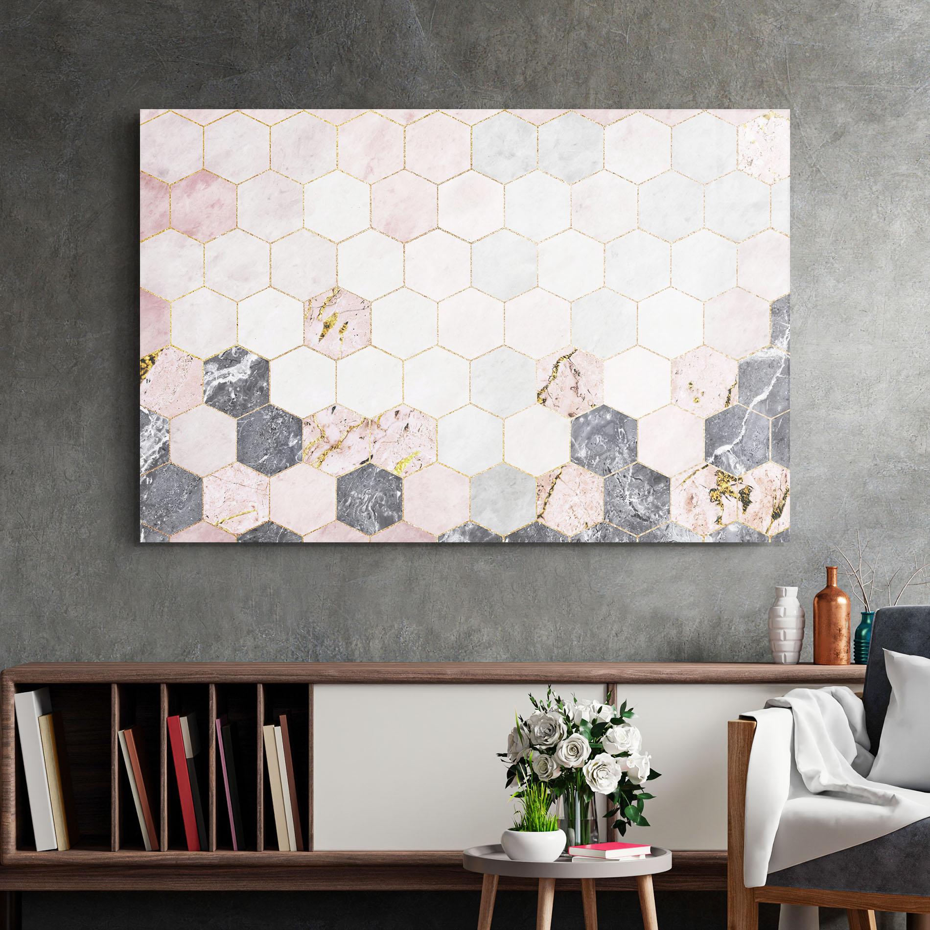 Glasbild Grey Pink Hexagon mockup 2
