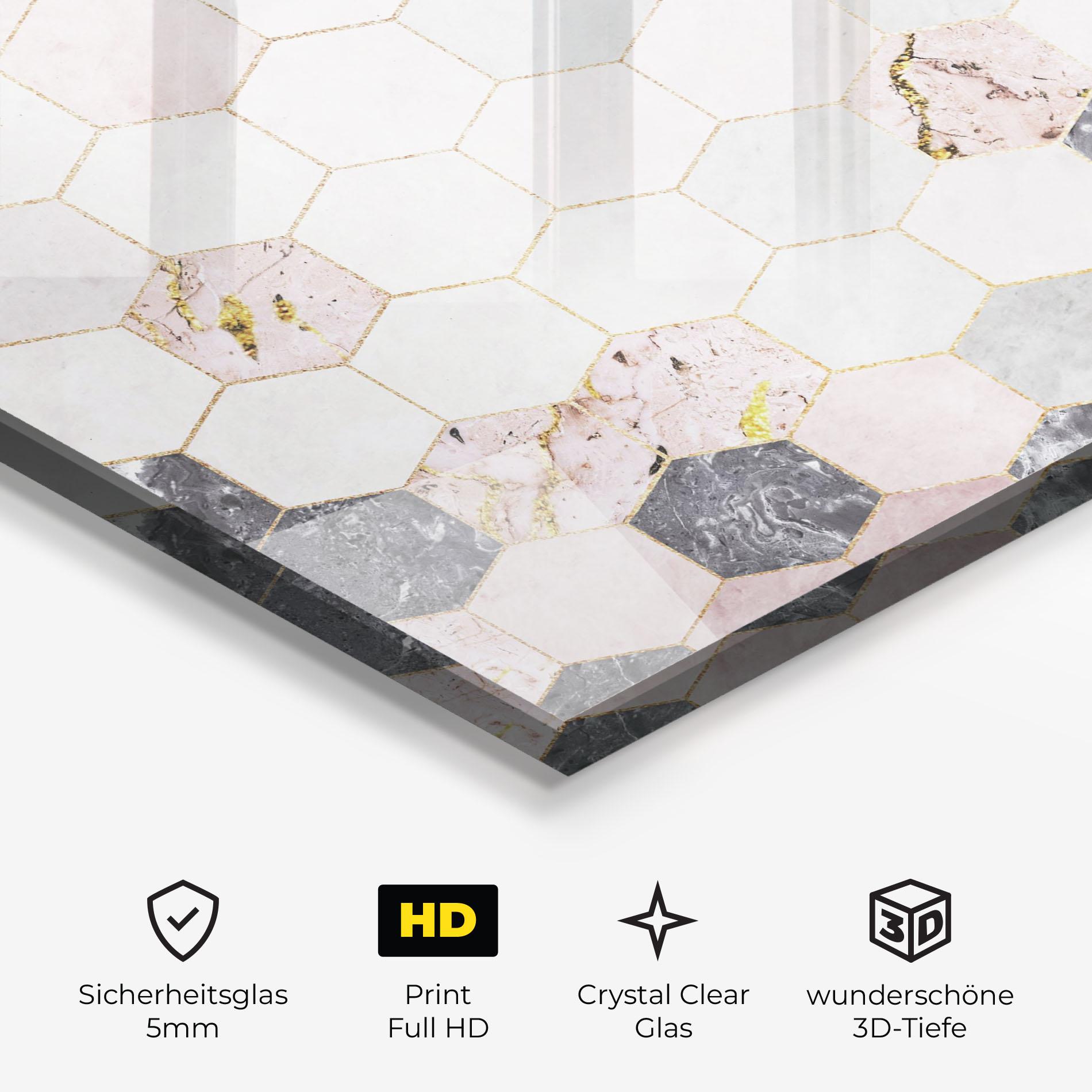Glasbild Grey Pink Hexagon mockup 3