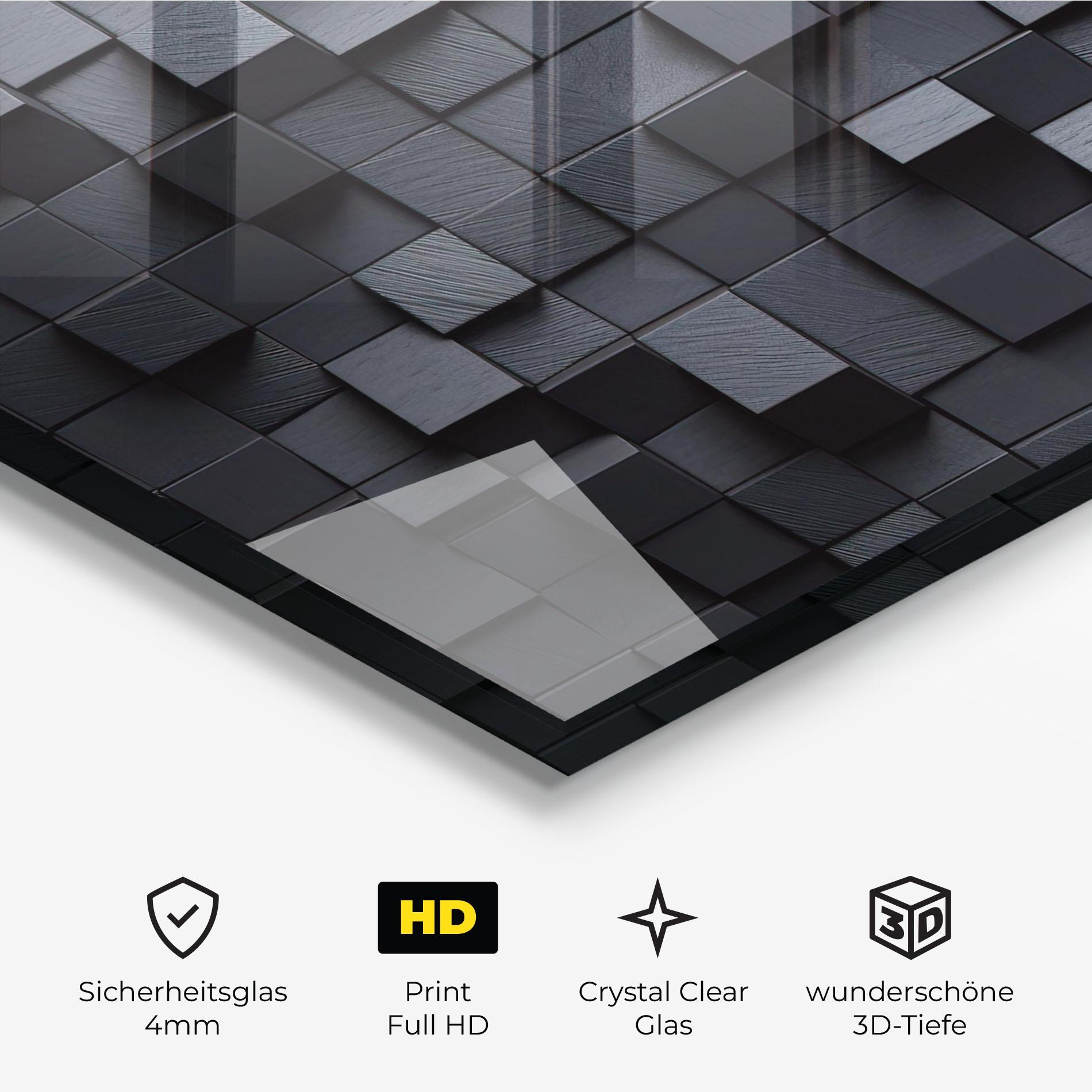 Glasbild Black Square Pattern mockup 3