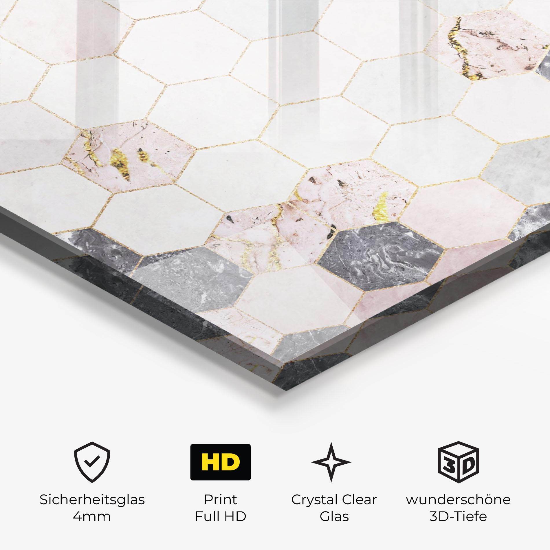 Glasbild Grey Pink Hexagon mockup 3