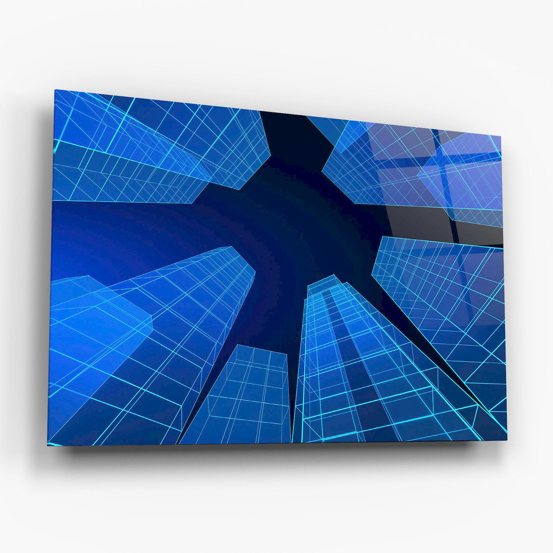 Glasbild Blue Buildings mockup 6