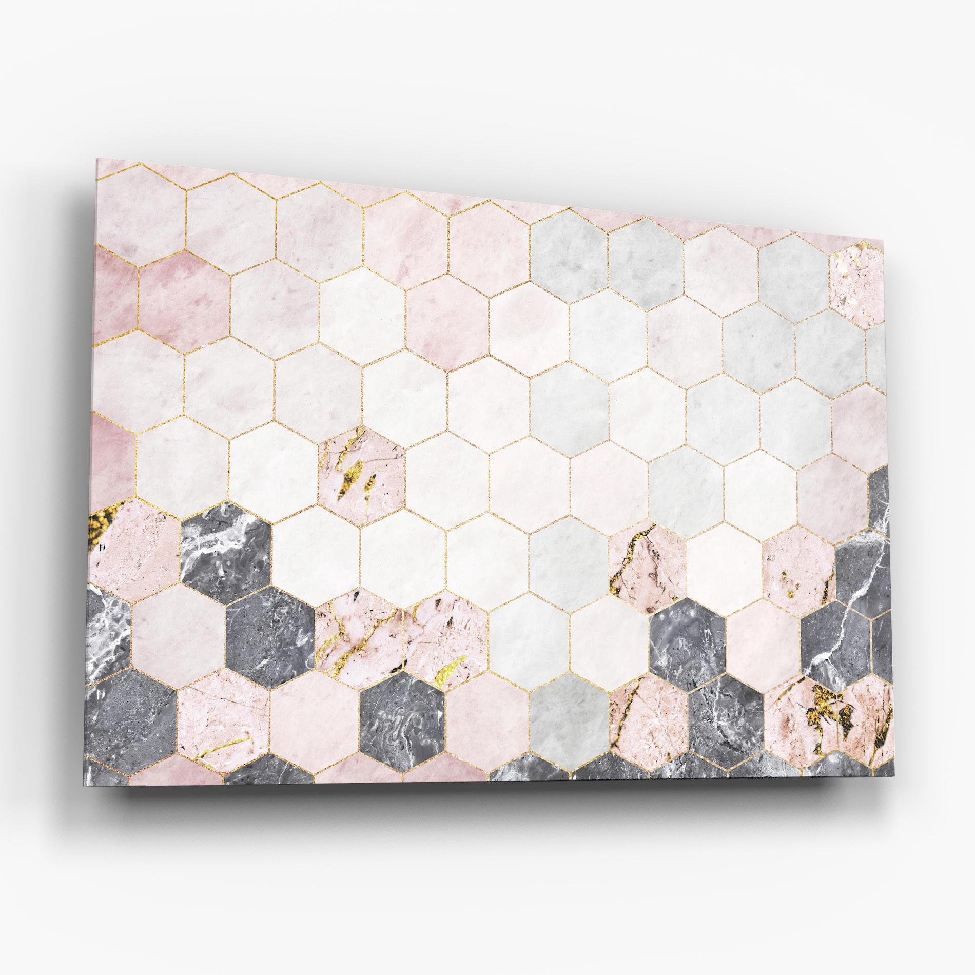 Glasbild Grey Pink Hexagon mockup 6