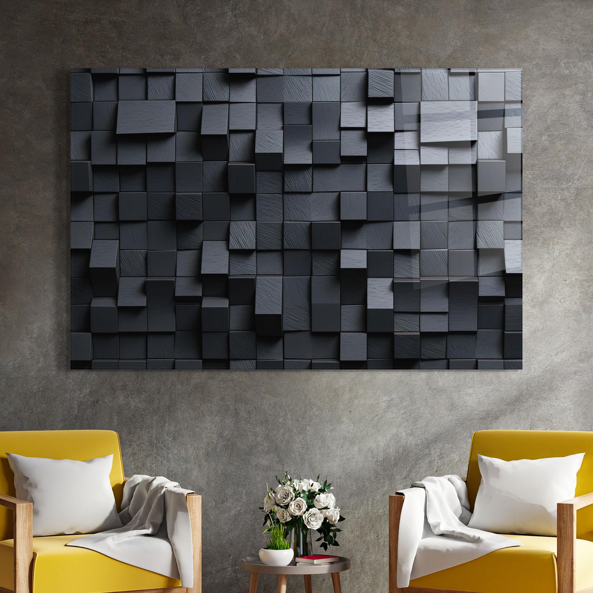 Glasbild Black Square Pattern mockup 4