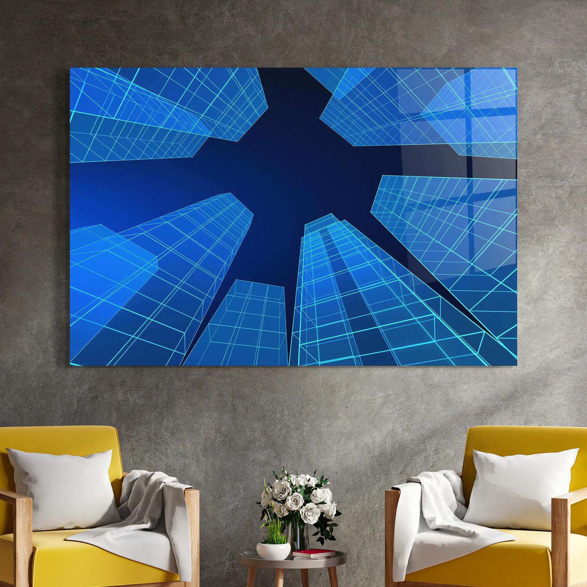 Glasbild Blue Buildings mockup 4