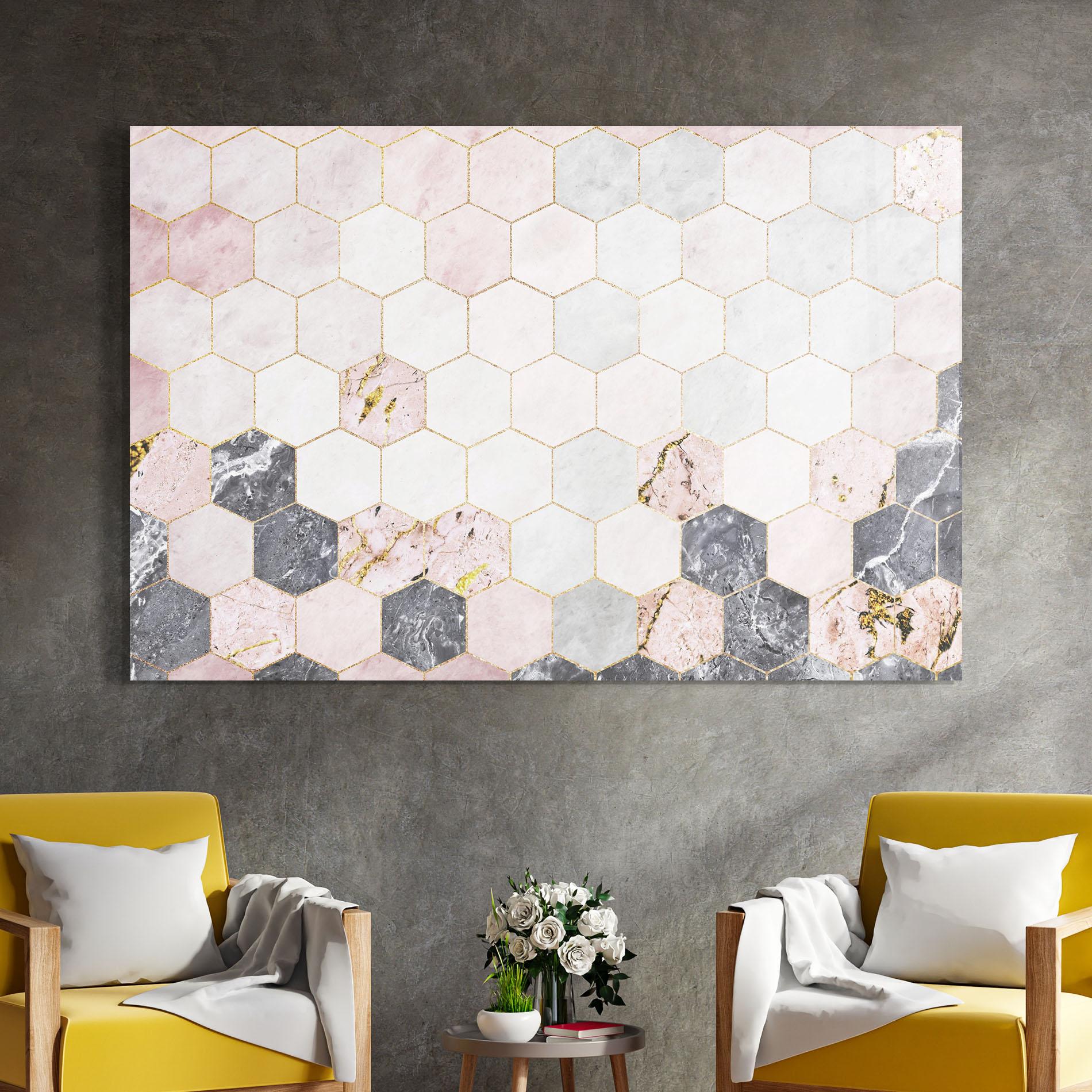 Glasbild Grey Pink Hexagon mockup 4