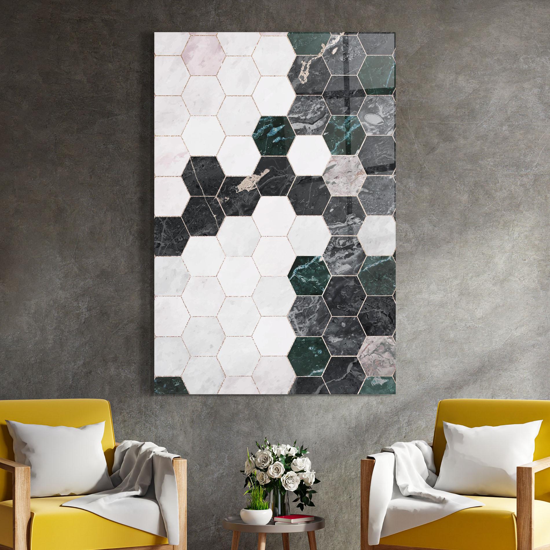 Glasbild Green Hexagon mockup 4