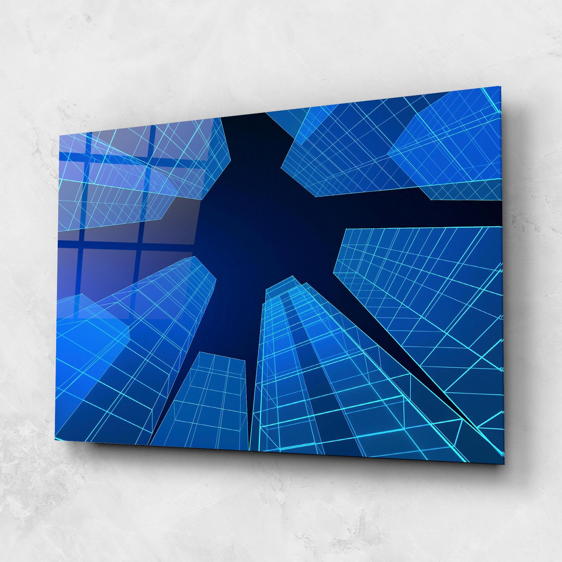 Glasbild Blue Buildings mockup 1