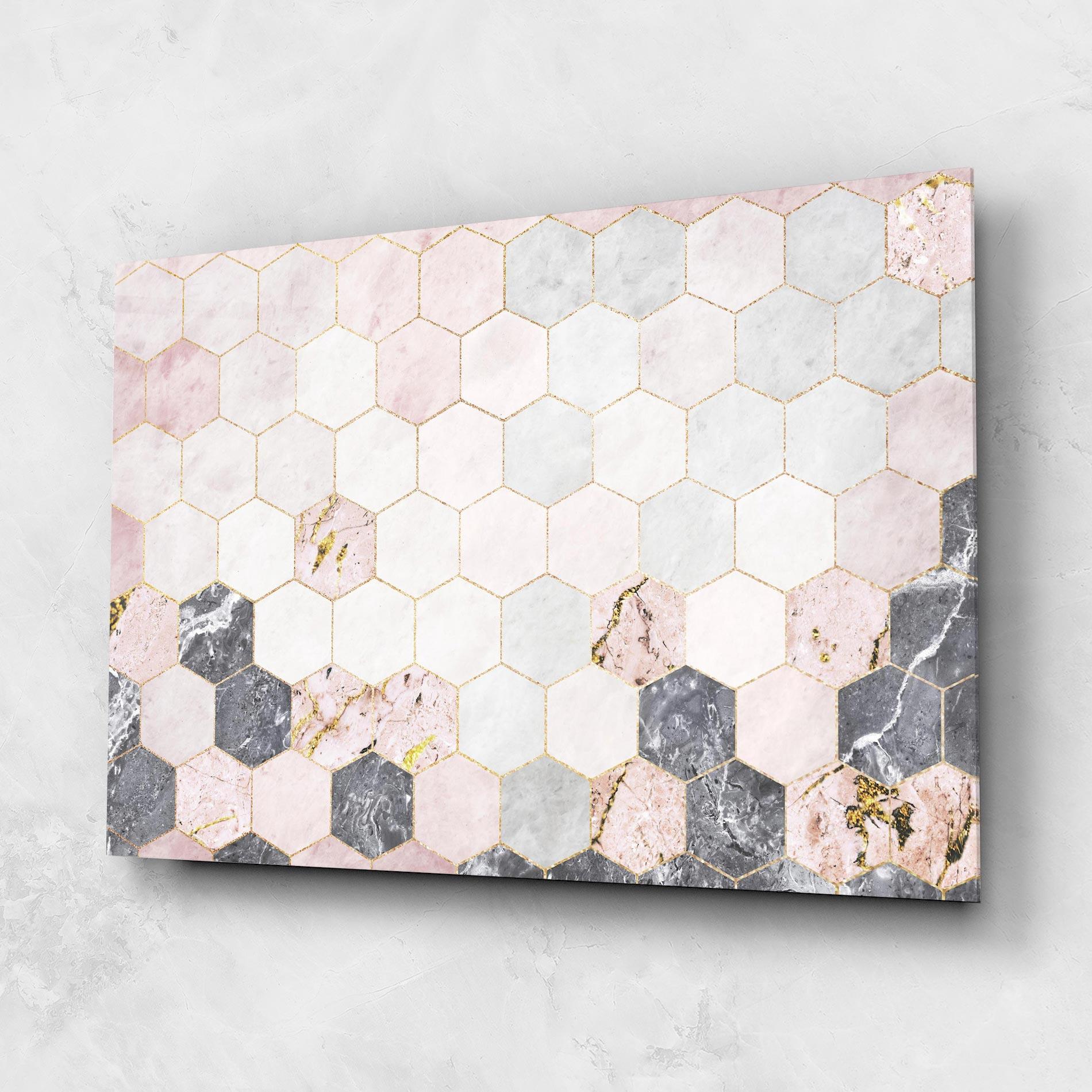 Glasbild Grey Pink Hexagon mockup 1