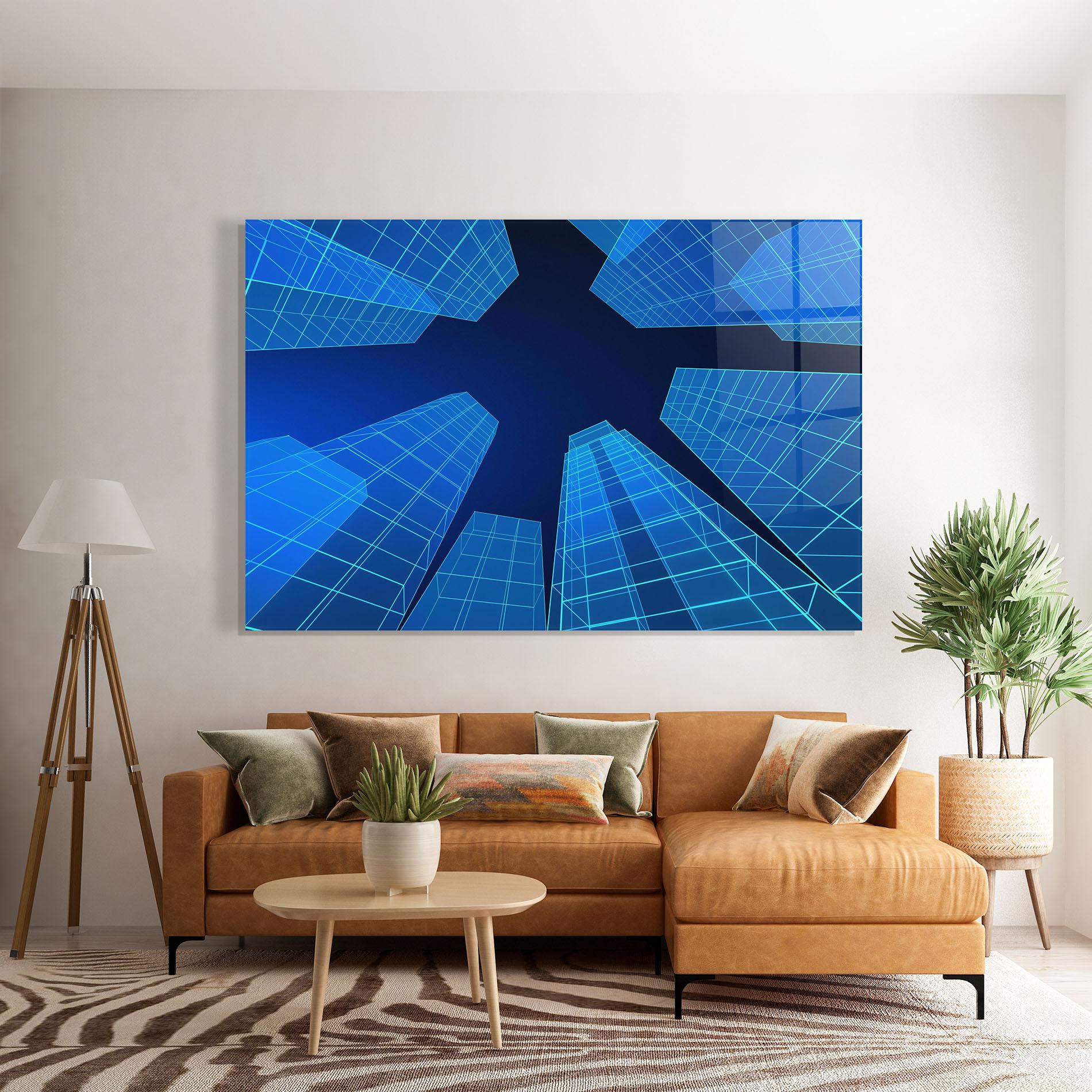 Glasbild Blue Buildings mockup 7