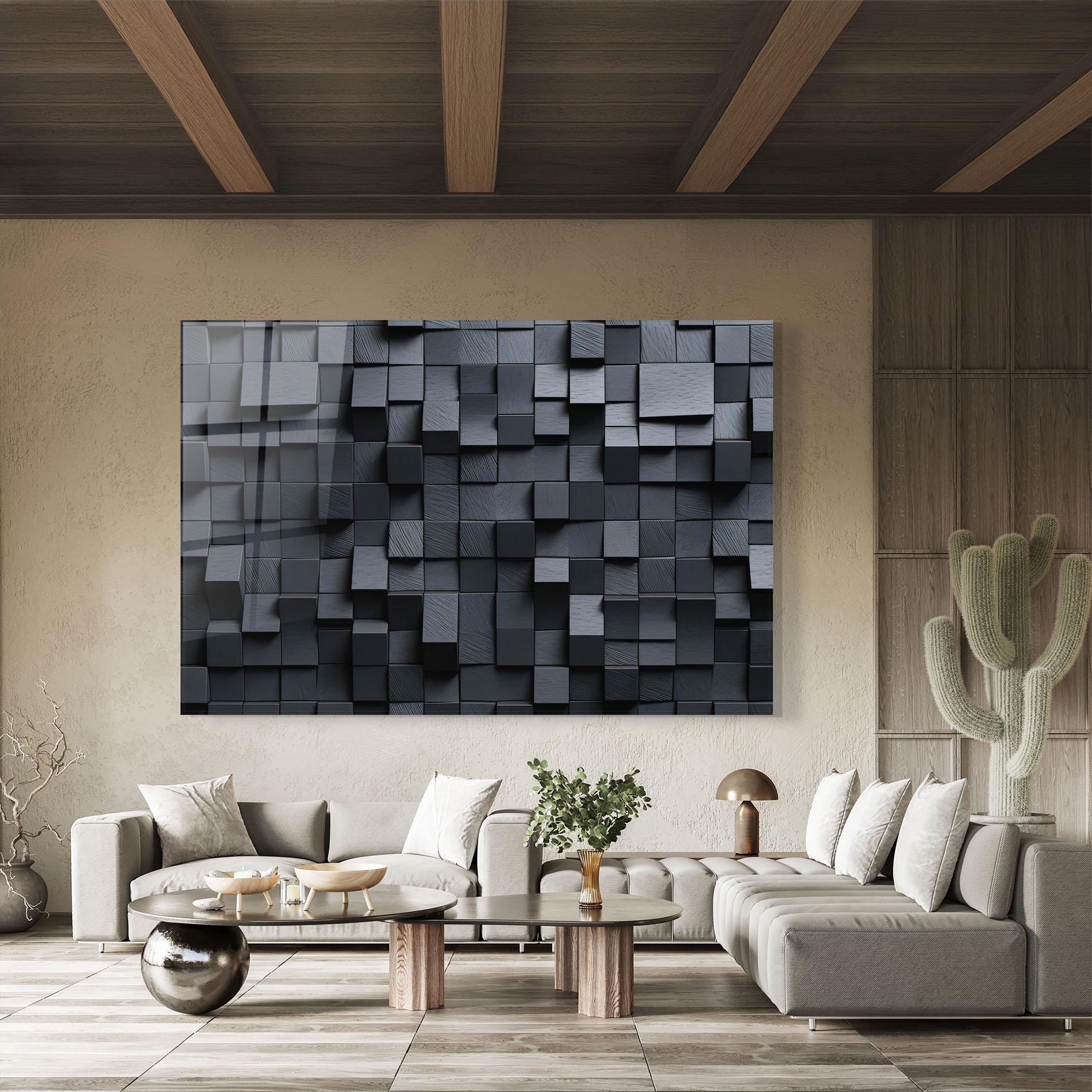 Glasbild Black Square Pattern mockup 8