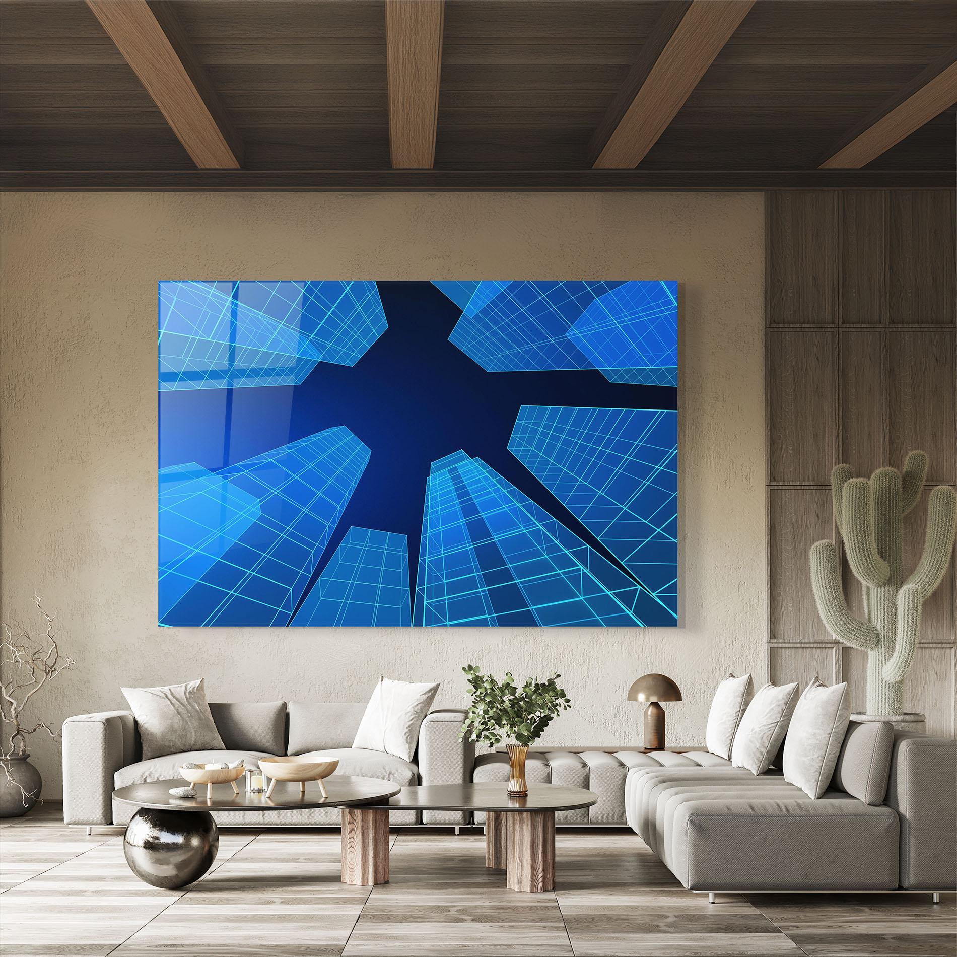 Glasbild Blue Buildings mockup 8