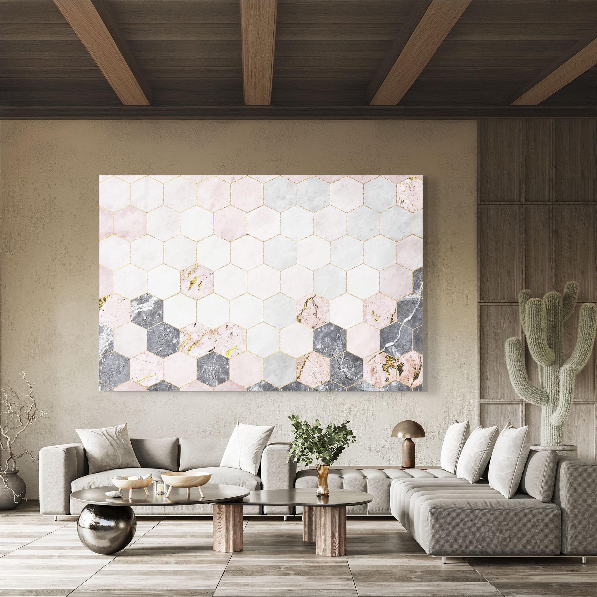 Glasbild Grey Pink Hexagon mockup 8