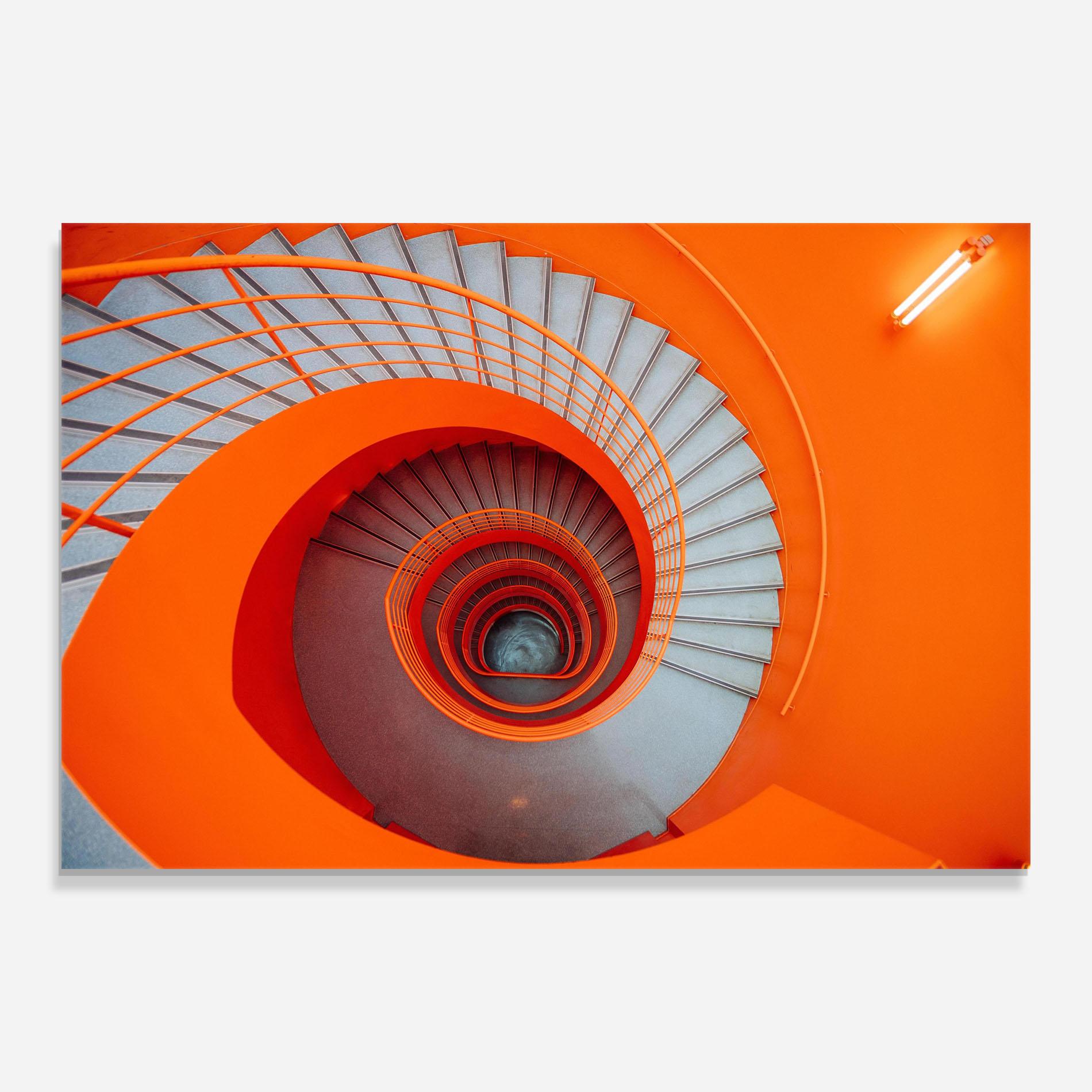 Glasbild Grey Orange Stairs mockup 0