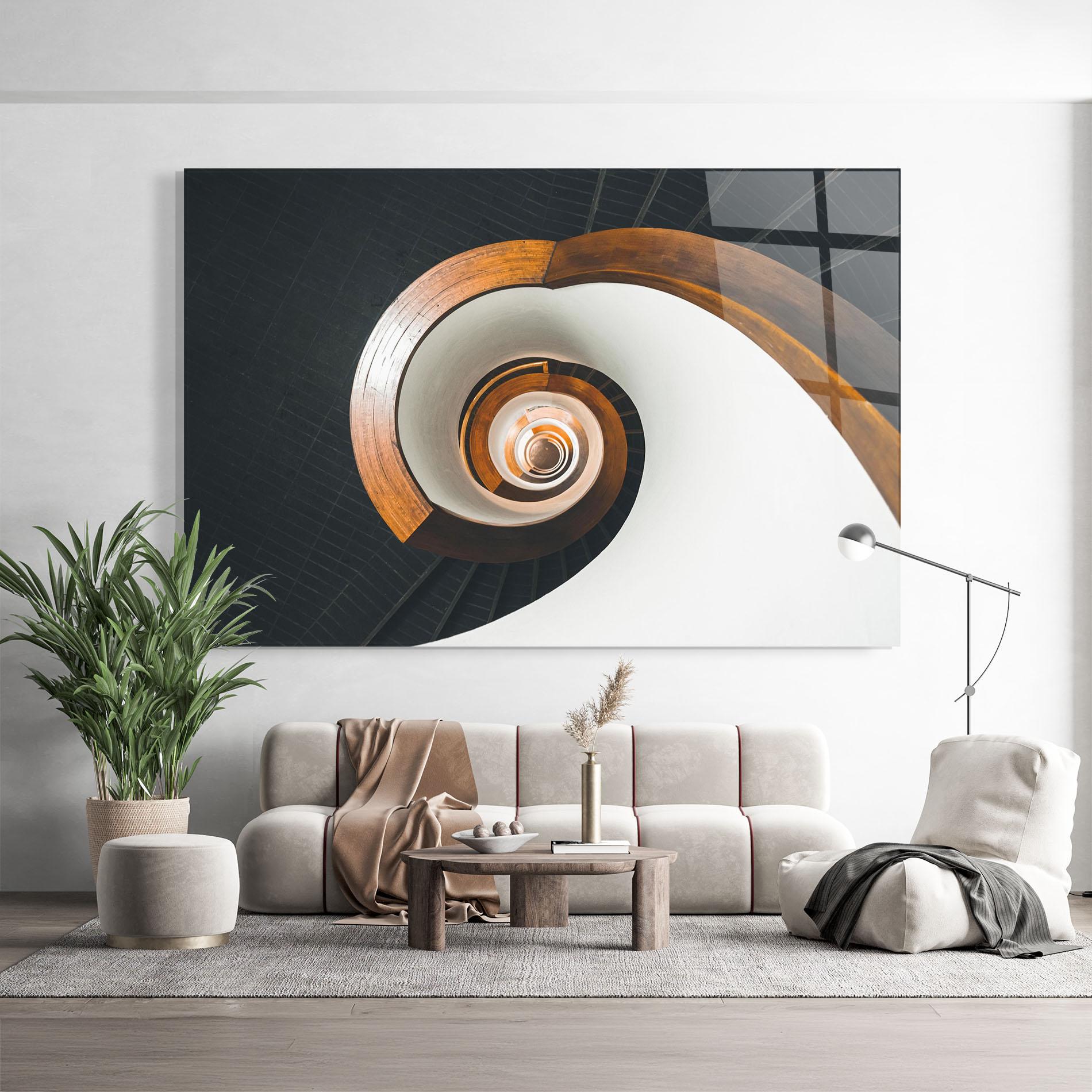Glasbild Black Spiral Stairs mockup 9