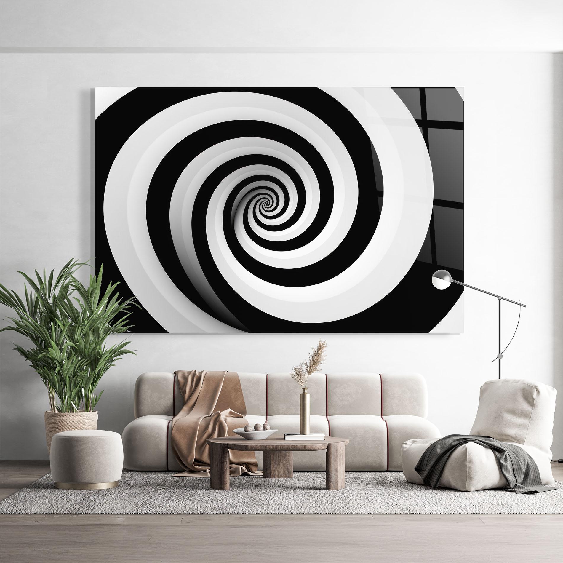 Glasbild Black White Spiral mockup 9