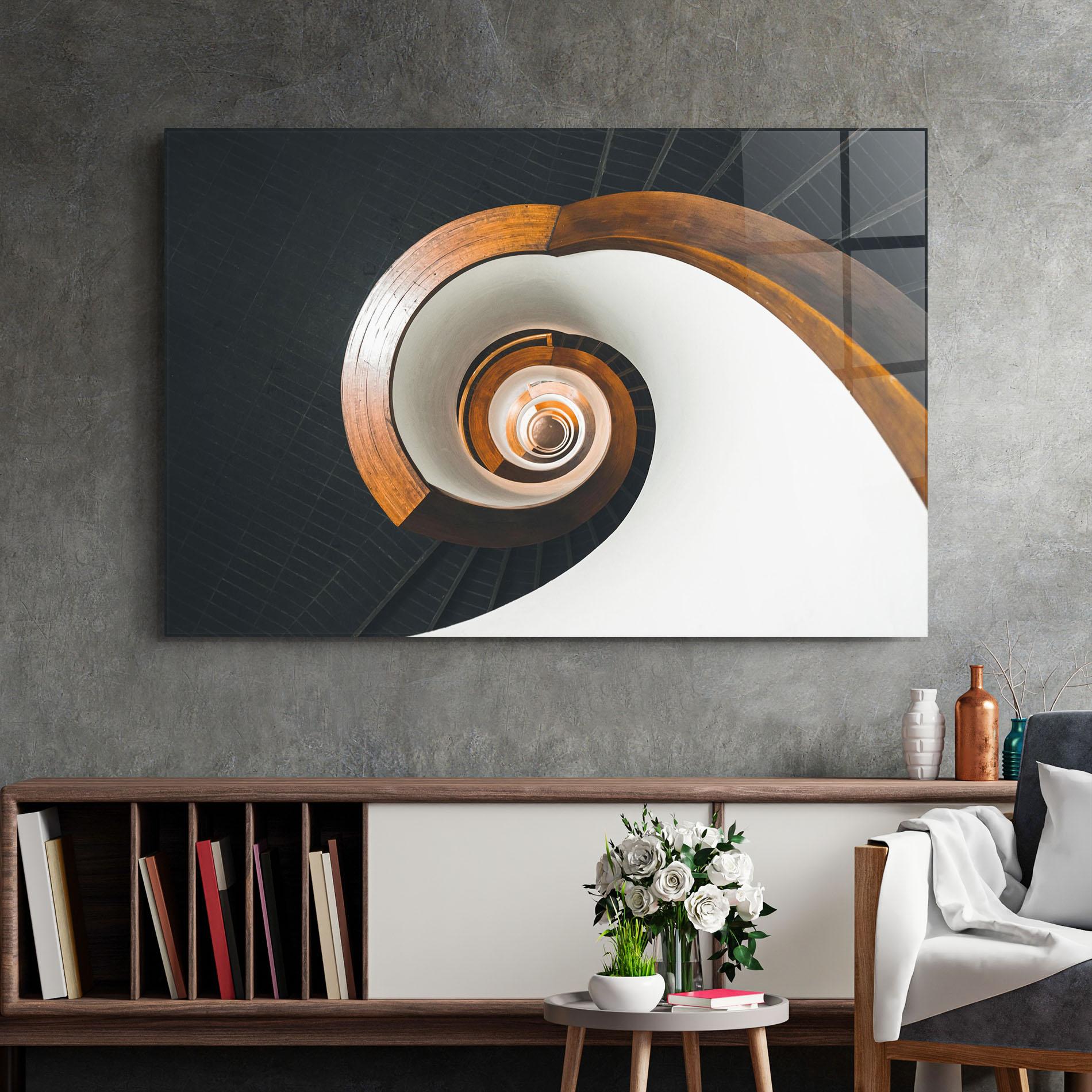 Glasbild Black Spiral Stairs mockup 2