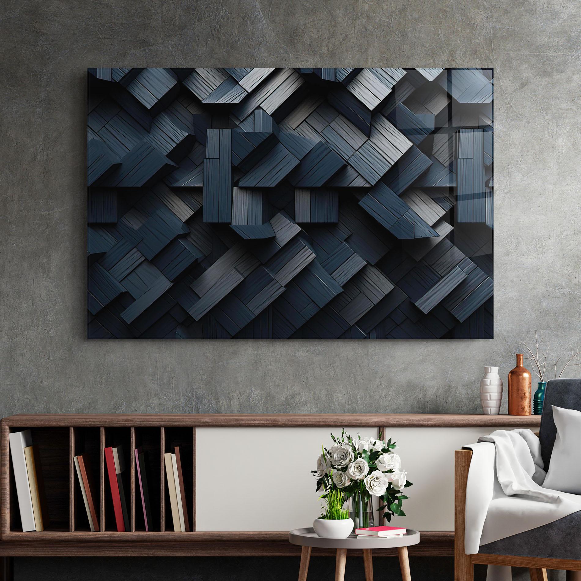 Glasbild Dark Blue Wall mockup 2