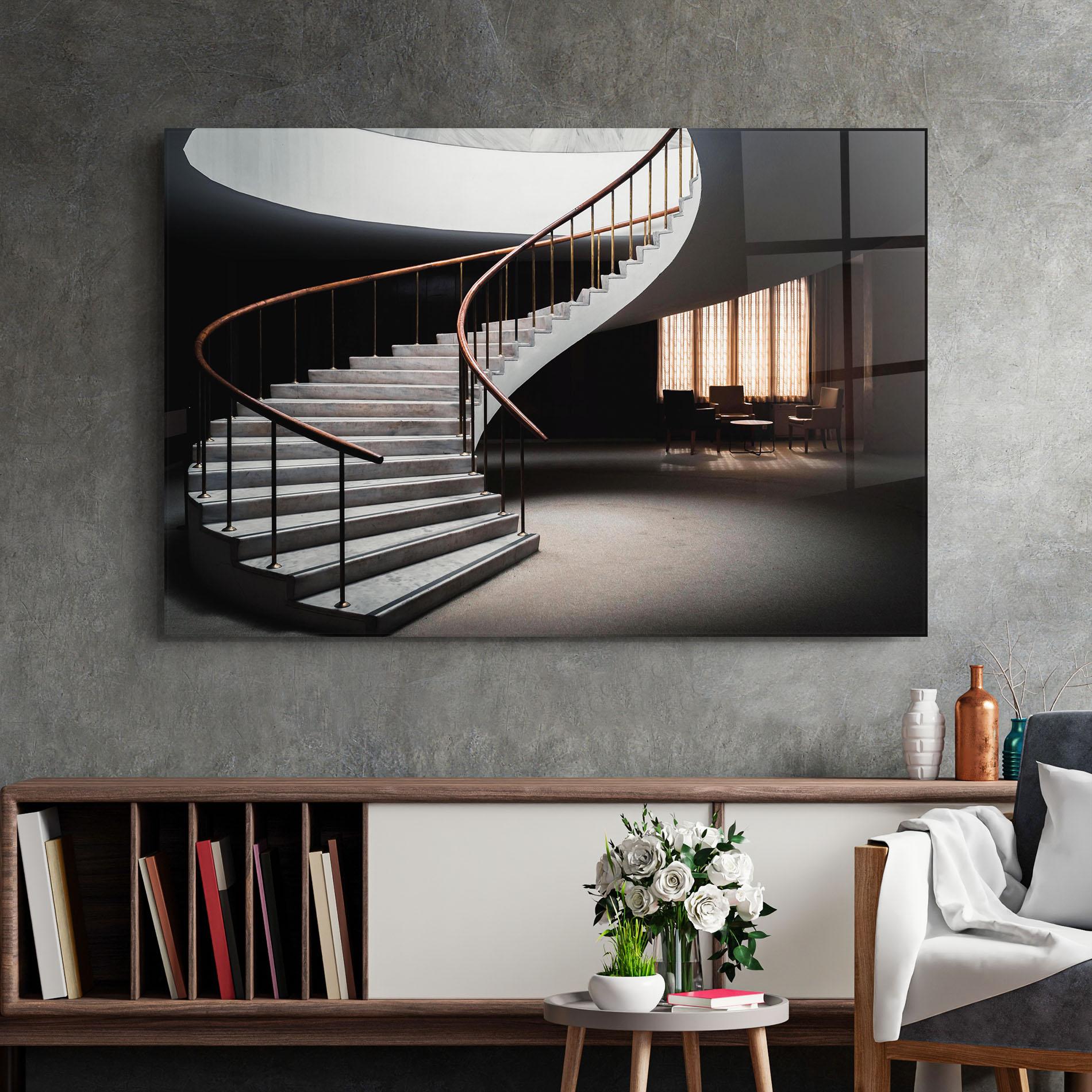 Glasbild Dark Room Stairs mockup 2
