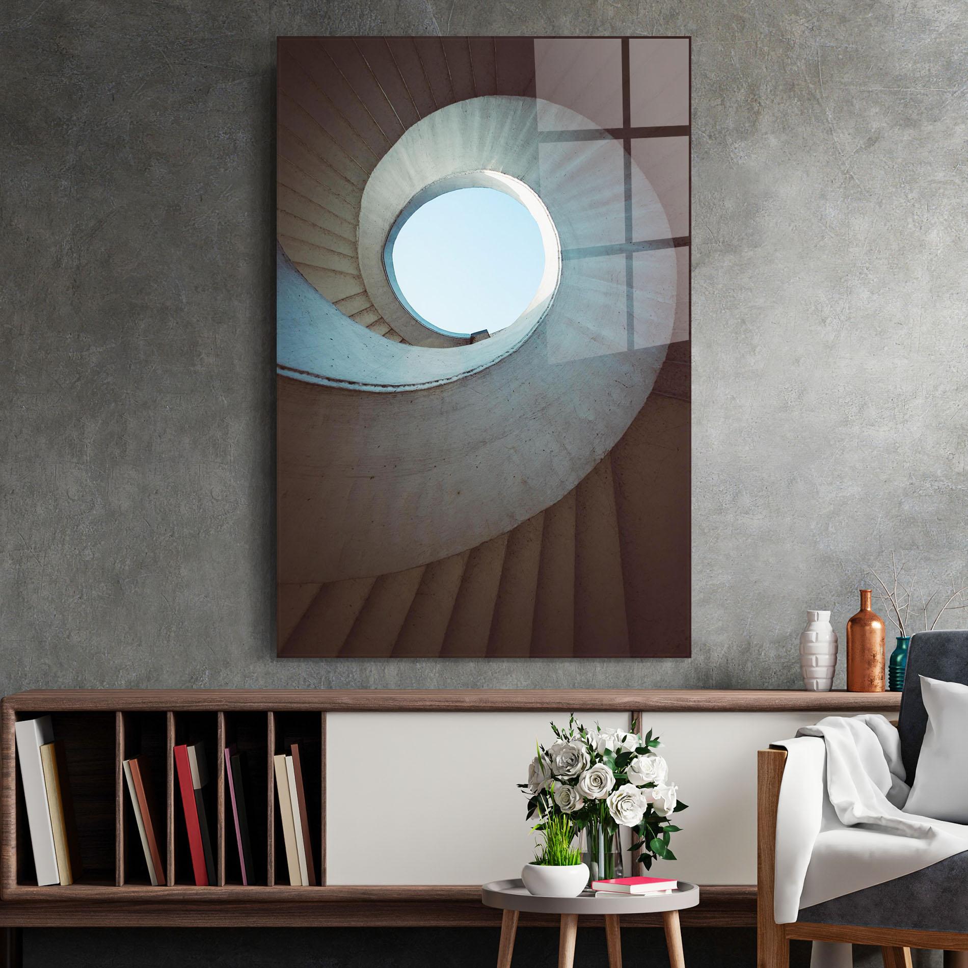 Glasbild Spiral Cream Stairs mockup 2