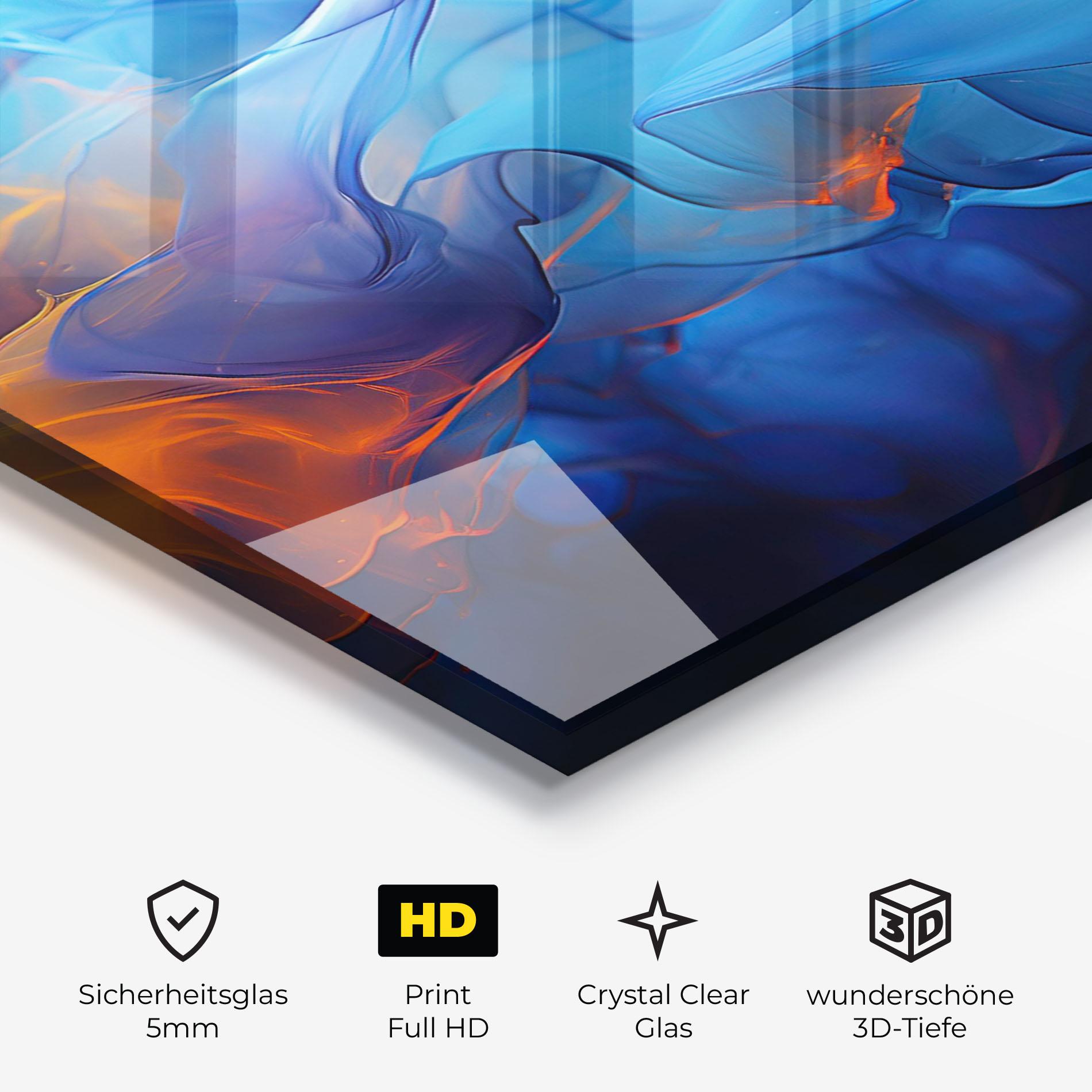 Glasbild Blue Orange Floating mockup 3