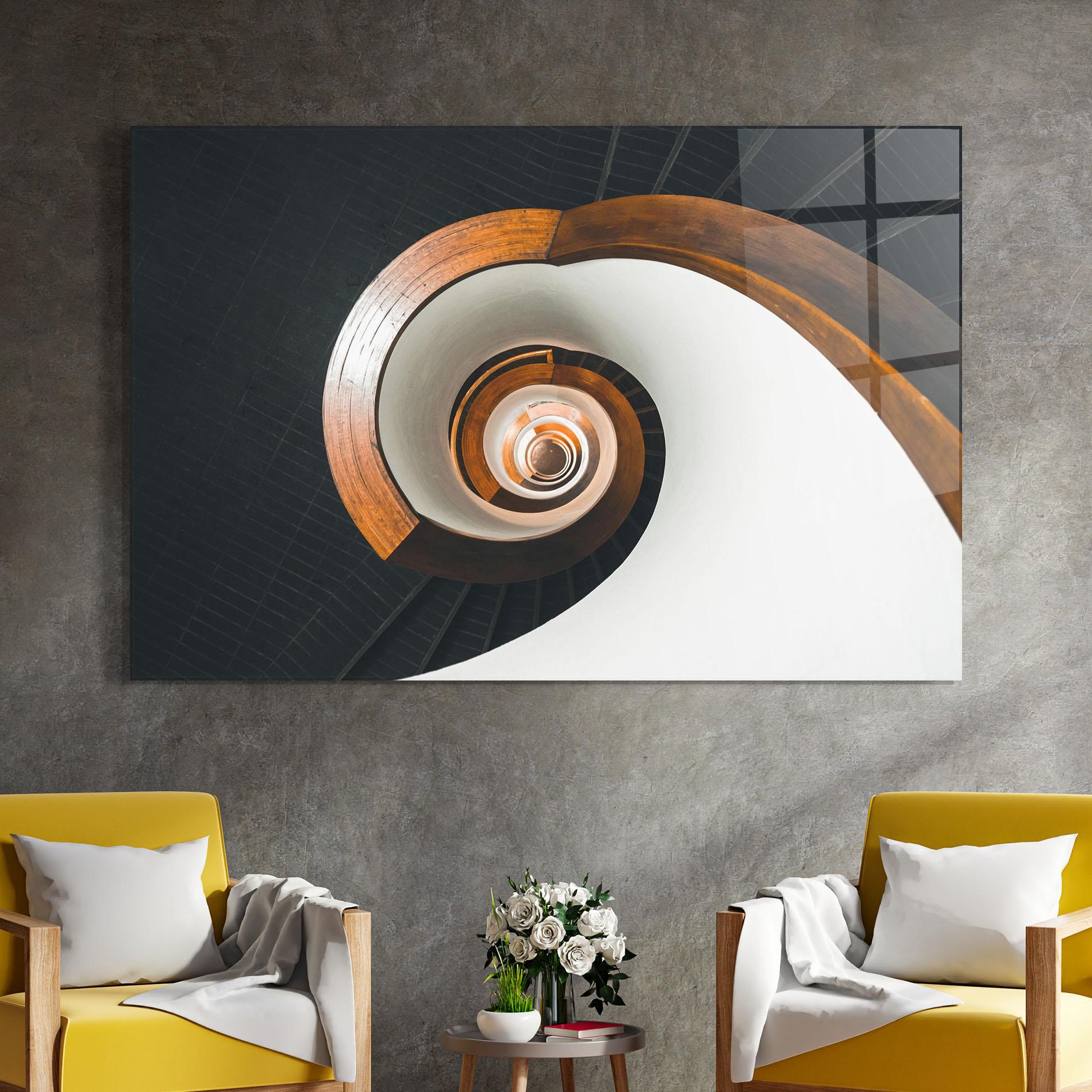 Glasbild Black Spiral Stairs mockup 4